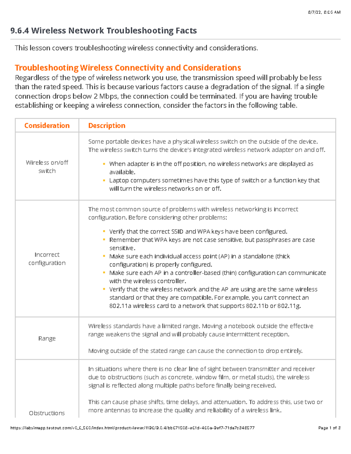 Test Out 9 TestOut Chapter 9.6.4 Facts Sheet 806 AM 9.6 Wireless