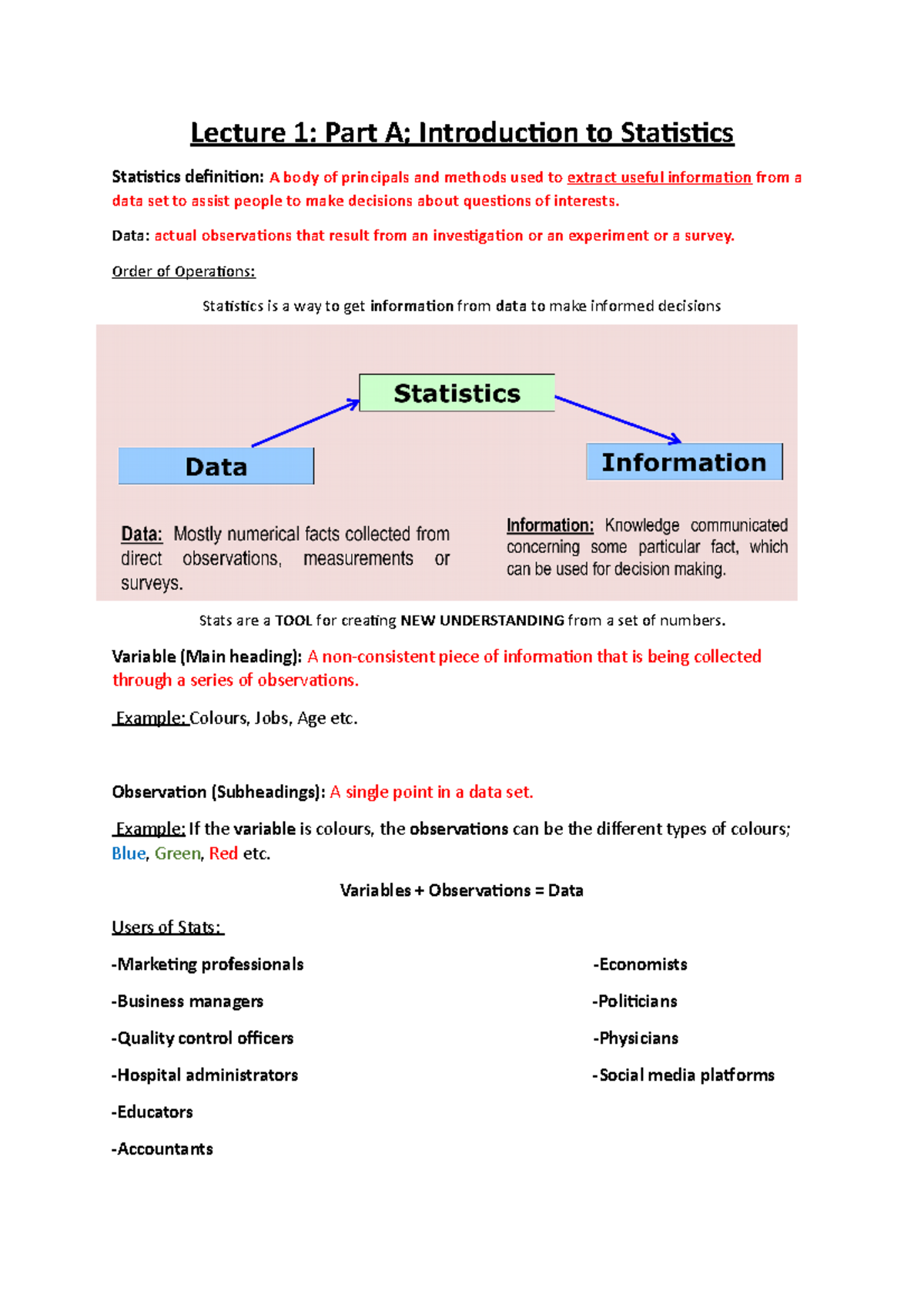 Lecture 1 Notes - Lecture 1: Part A; Introduction To Statistics ...