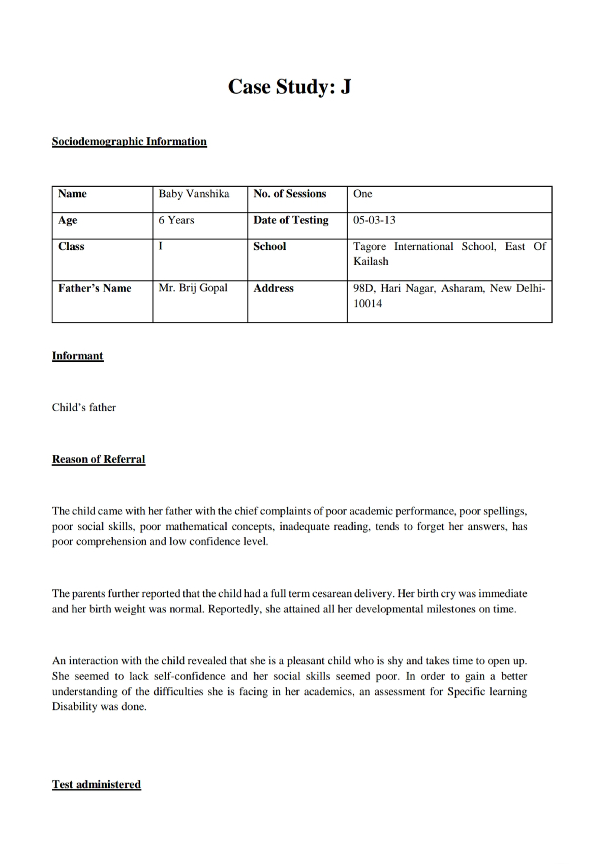 case study psychology assignment