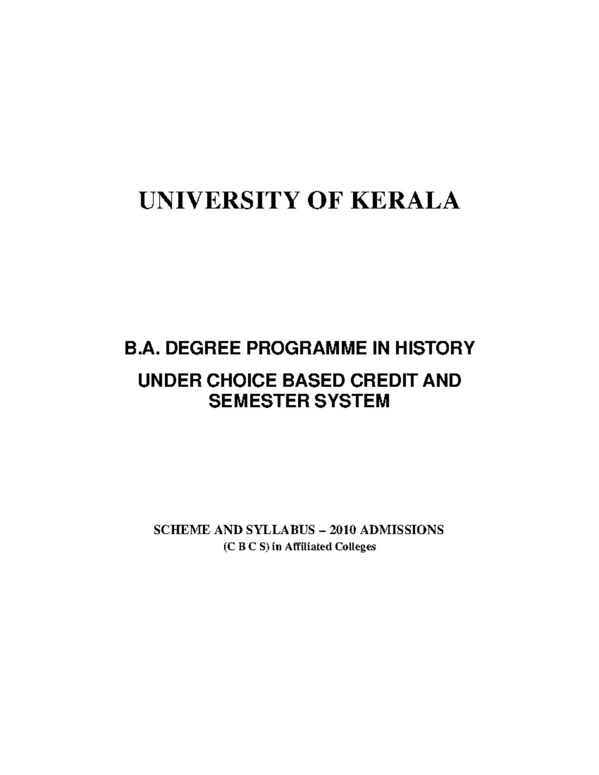 History Question Paper - UNIVERSITY OF KERALA B. DEGREE PROGRAMME IN ...