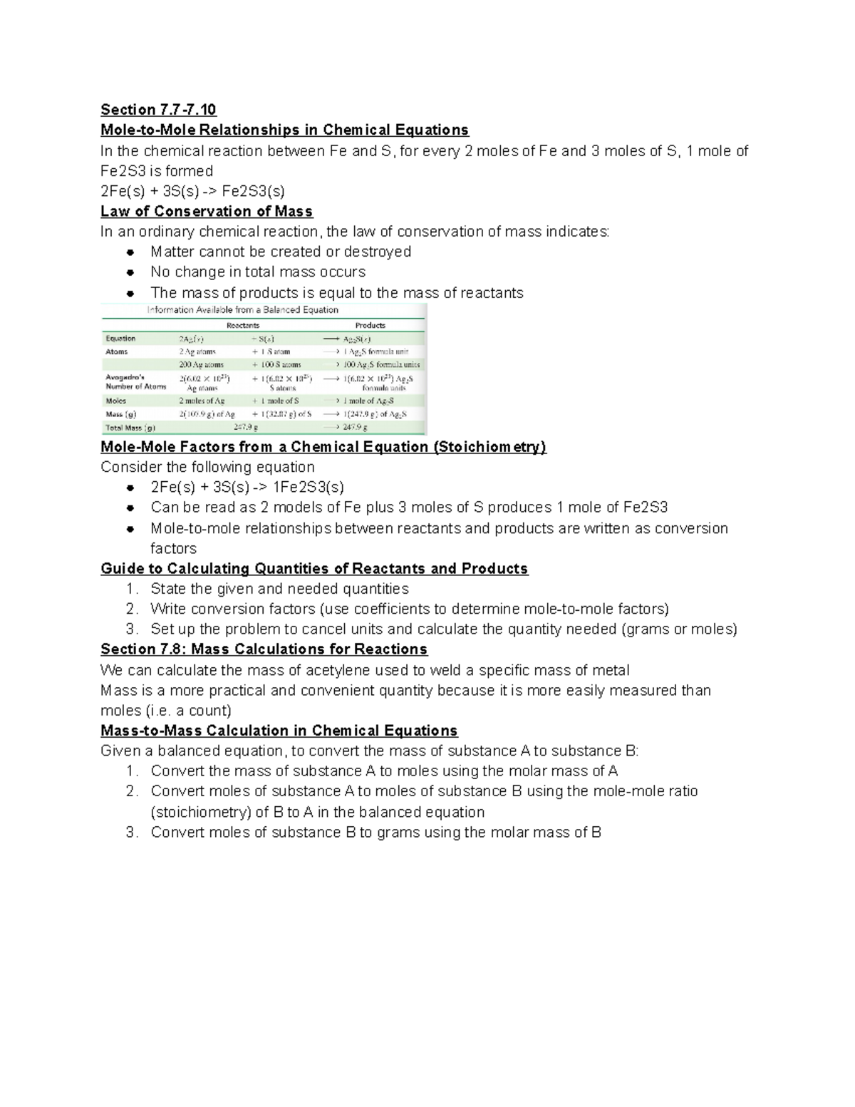 Ch. 7 Lecture 3 Notes - Prof. Mona Maalouf - Section 7-7. Mole-to-mole 