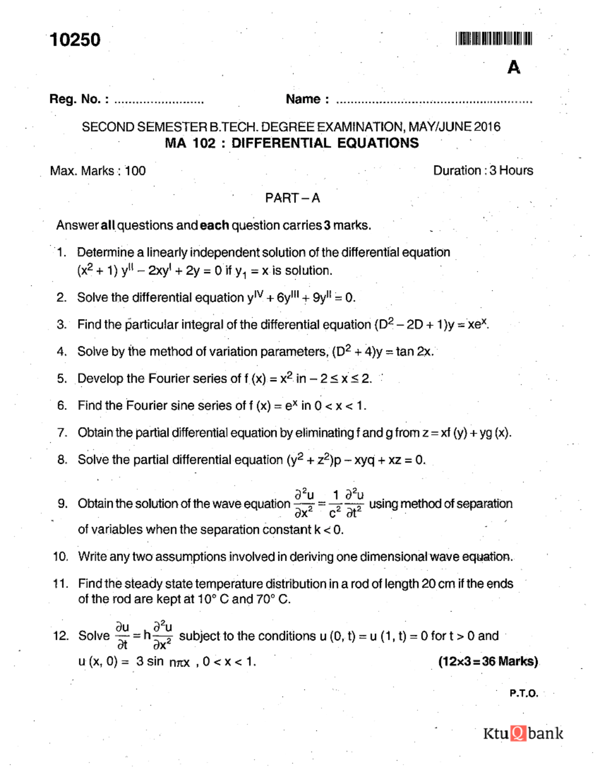 1 Diff May16main ktu qbank Partial Differential Equations And