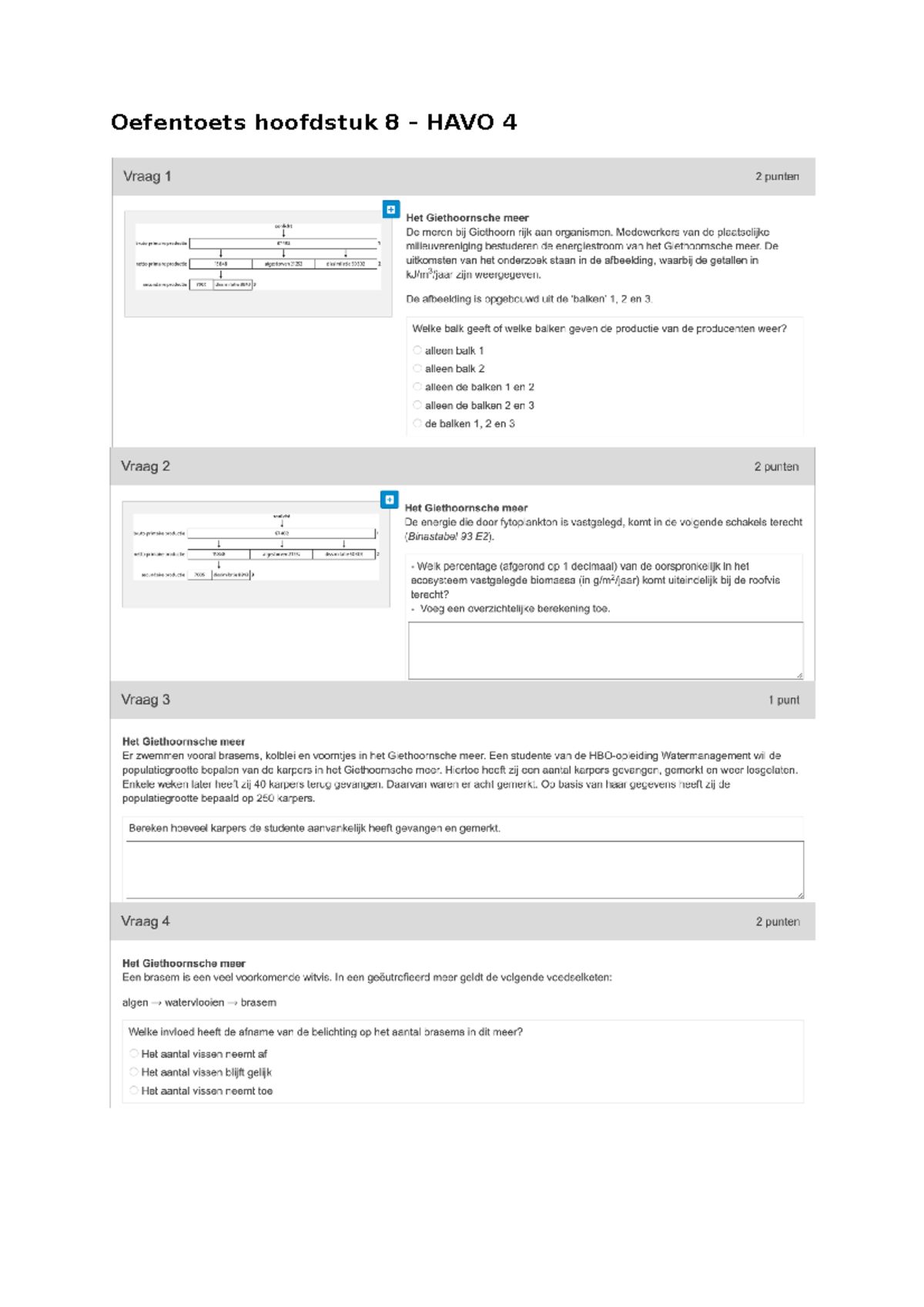 Oefentoets HAVO 4 Hoofdstuk 8 Vragen - Biologie - Oefentoets Hoofdstuk ...