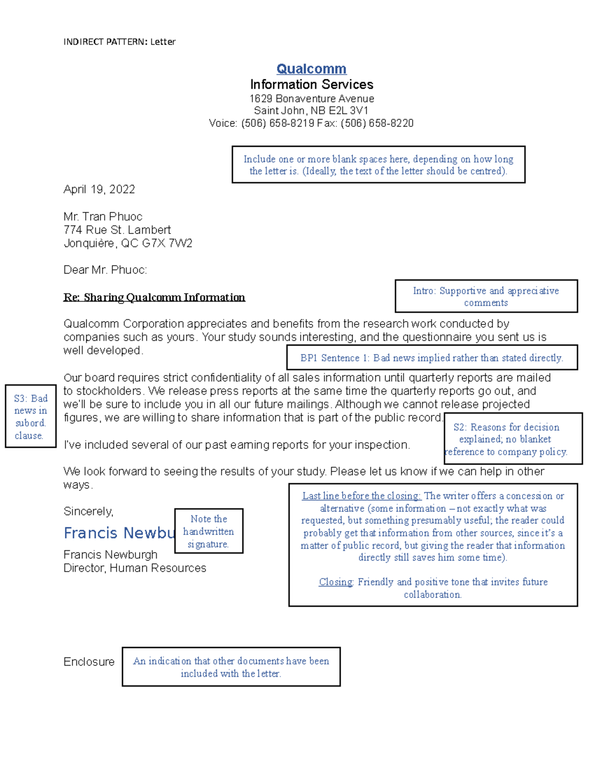 W5.1.1 Indirect Letter Sample with Comments - INDIRECT PATTERN: Letter ...