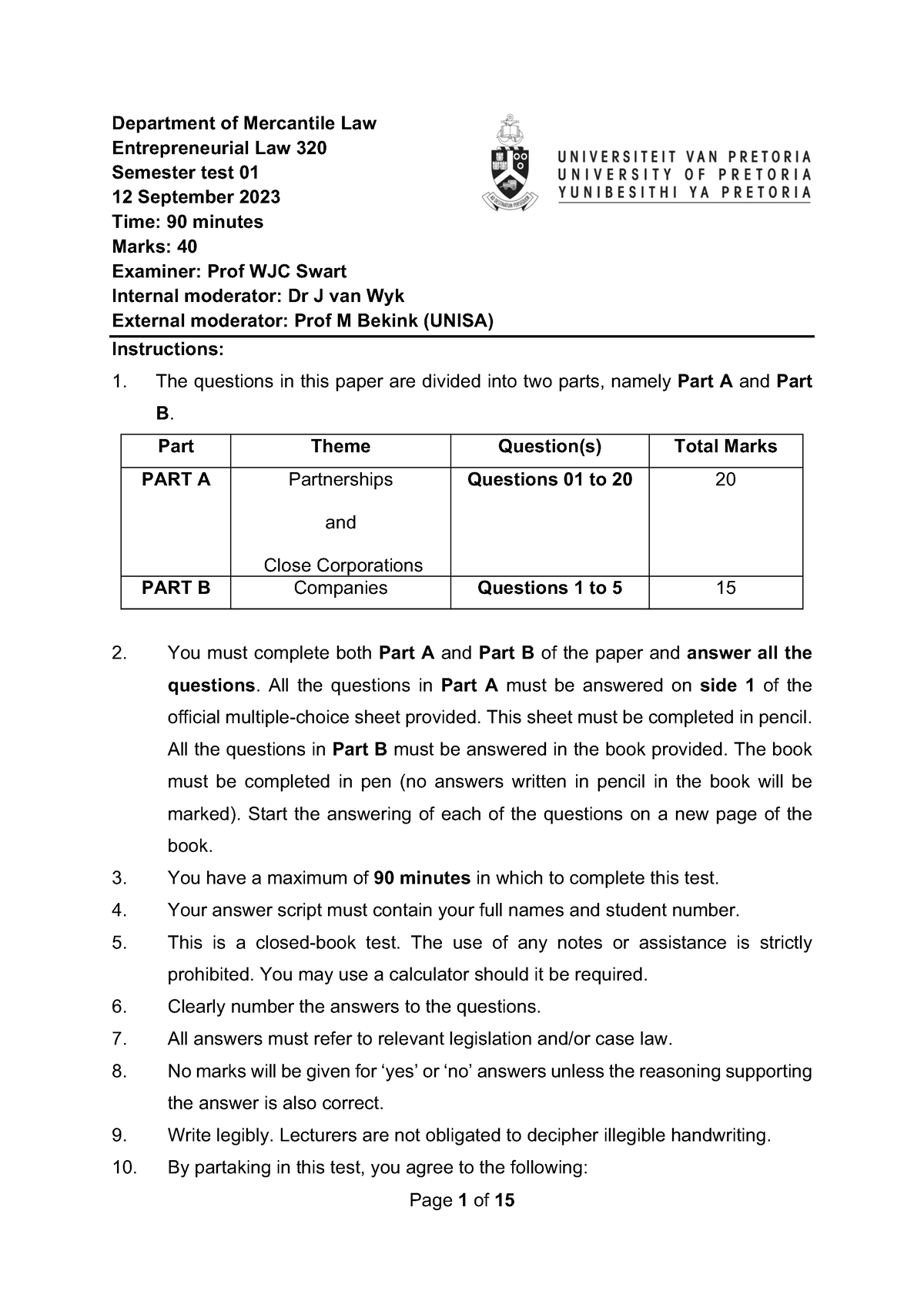 2023.08.23 ODR320 Semester Test 01 Paper And Memo Updated 2023 ...