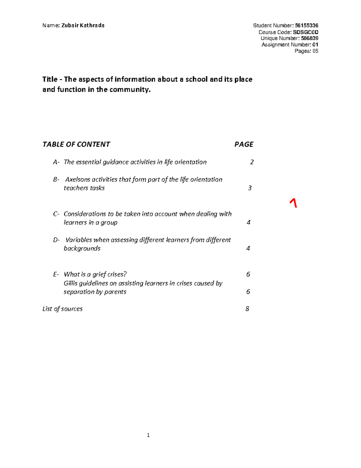 Assignment 1 88% - Notes - Course Code: SDSGC0D Unique Number: 586839 ...