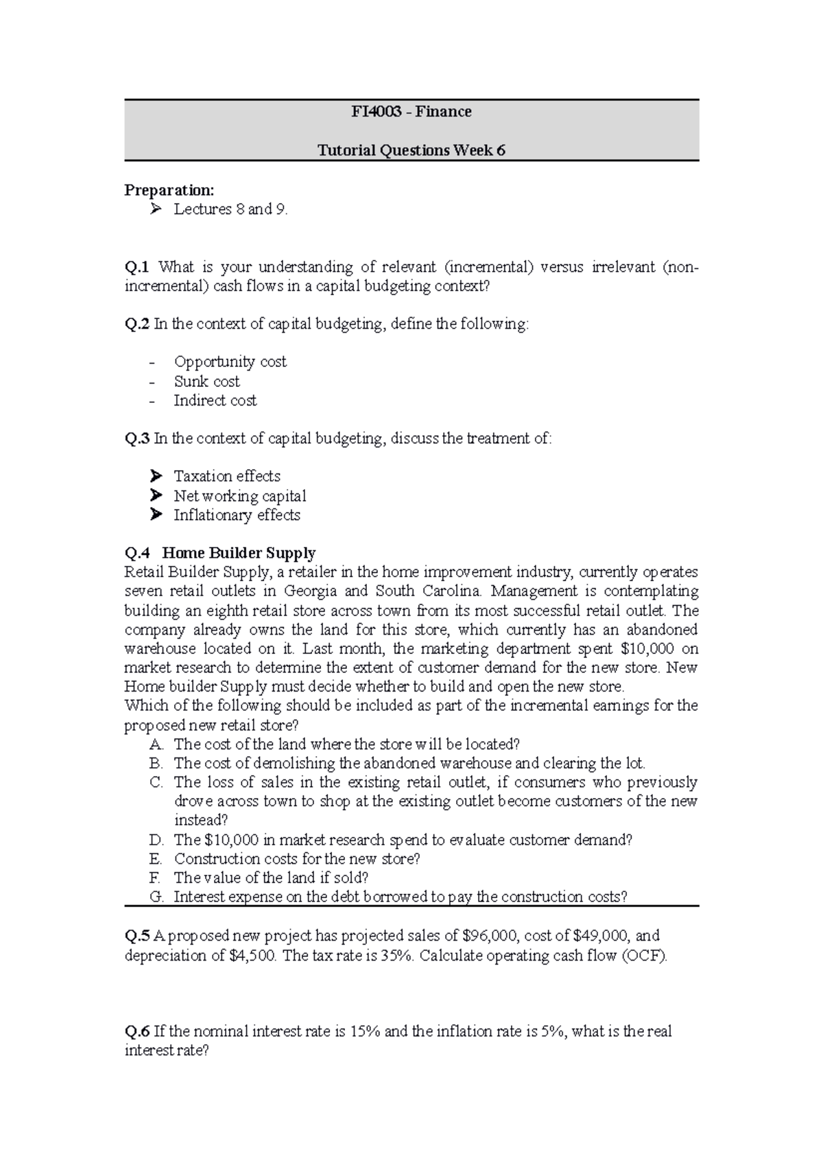 Tutorial+Questions+4+Week+6 - FI4003 - Finance Tutorial Questions Week ...