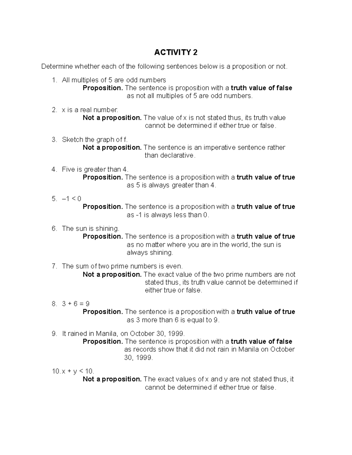 Proposition - All multiples of 5 are odd numbers Proposition. The ...