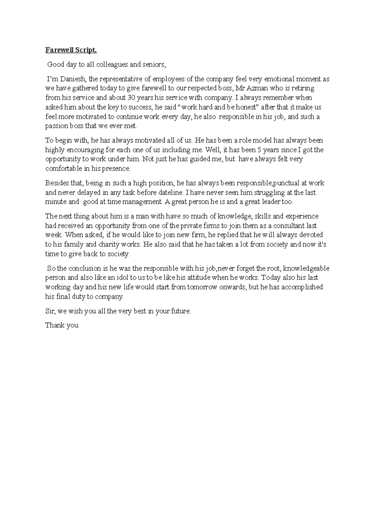 Muhammad Daniesh bin Nazme Azib 11912016 22 FOB3 Farewell Script ...