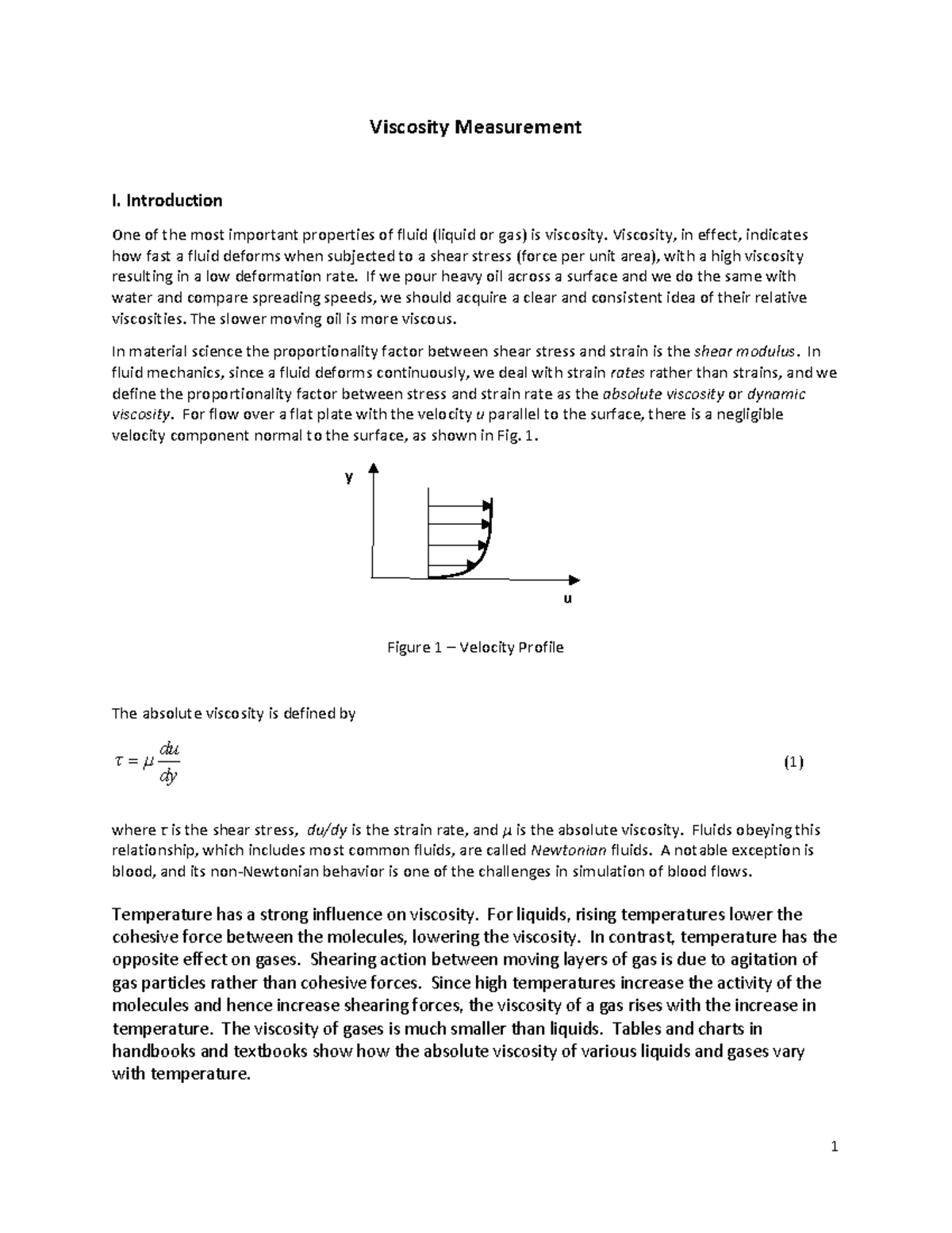 Fluids lab manual 1 Viscosity Measurement I. Introduction One of the