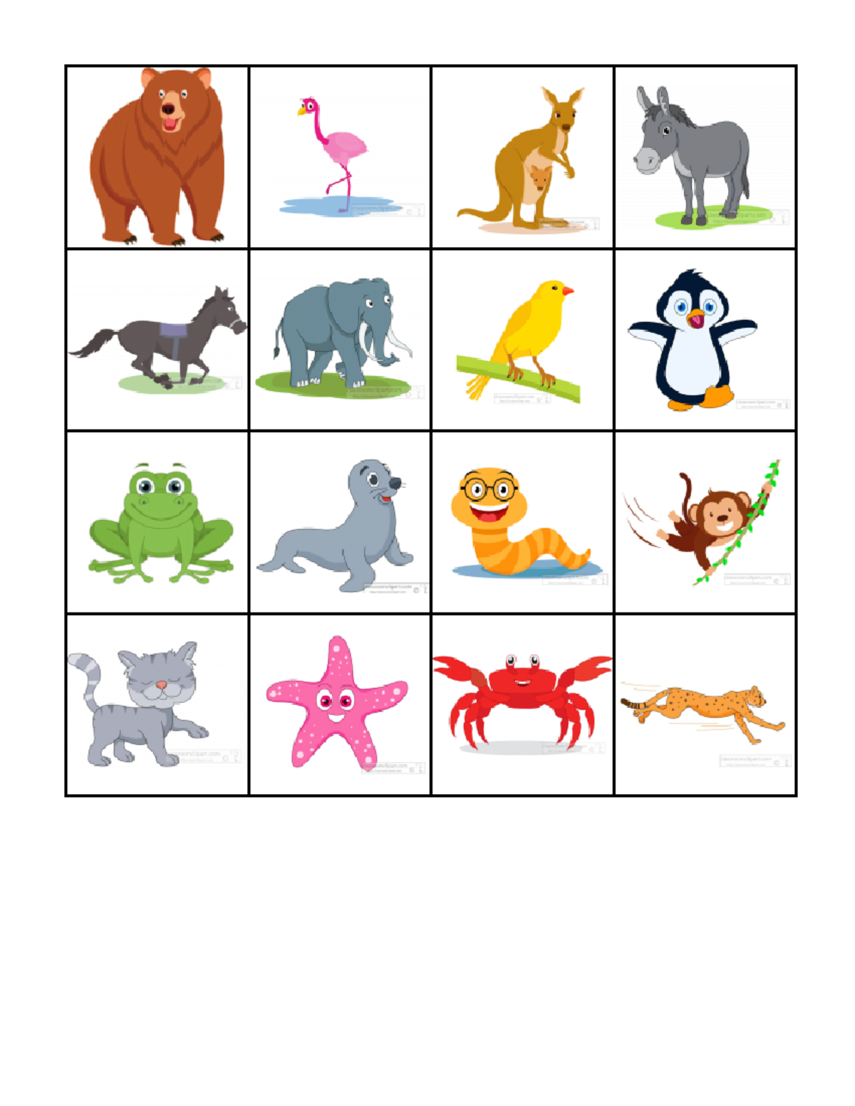 Animal movements bingo cards - Bs Psychology - Studocu