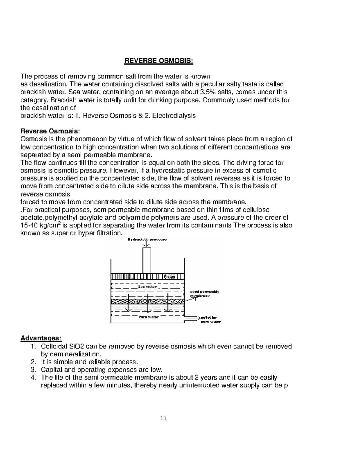 Water and fuels notes-3 - REVERSE OSMOSIS: The process of removing ...