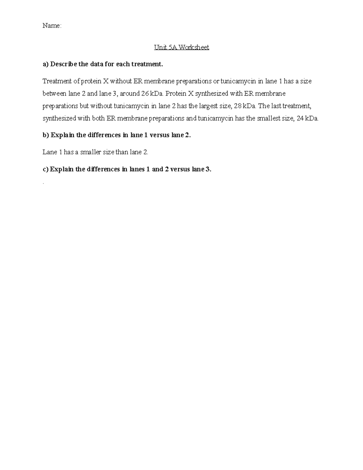 Unit 5A Worksheet - Name: Unit 5A Worksheet a) Describe the data for ...