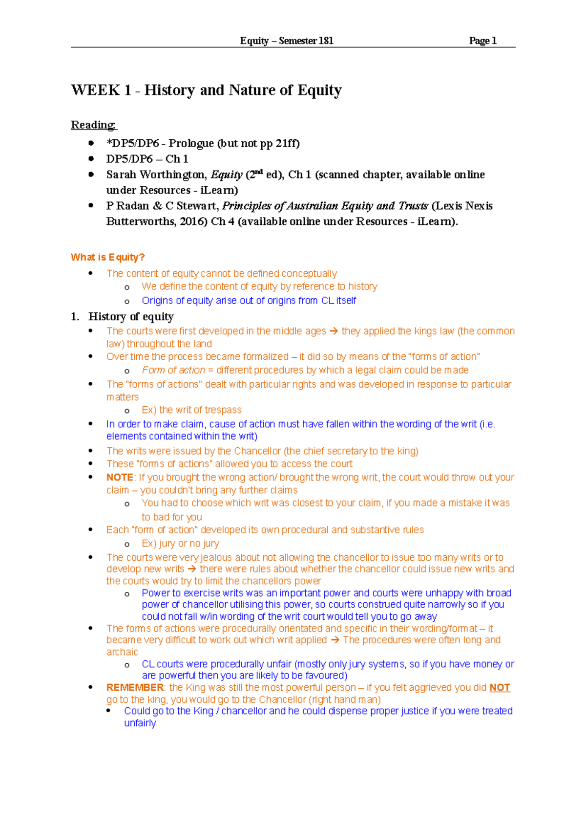 Equity Lecture Notes Care Package - Equity Semester 181 Page 1 WEEK 1 ...