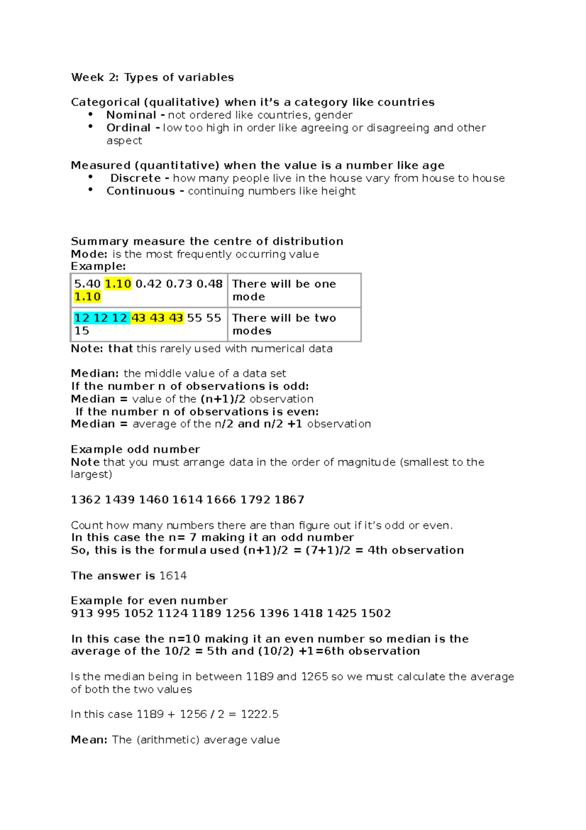 Week 2 ; types of variables - Week 2: Types of variables Categorical ...