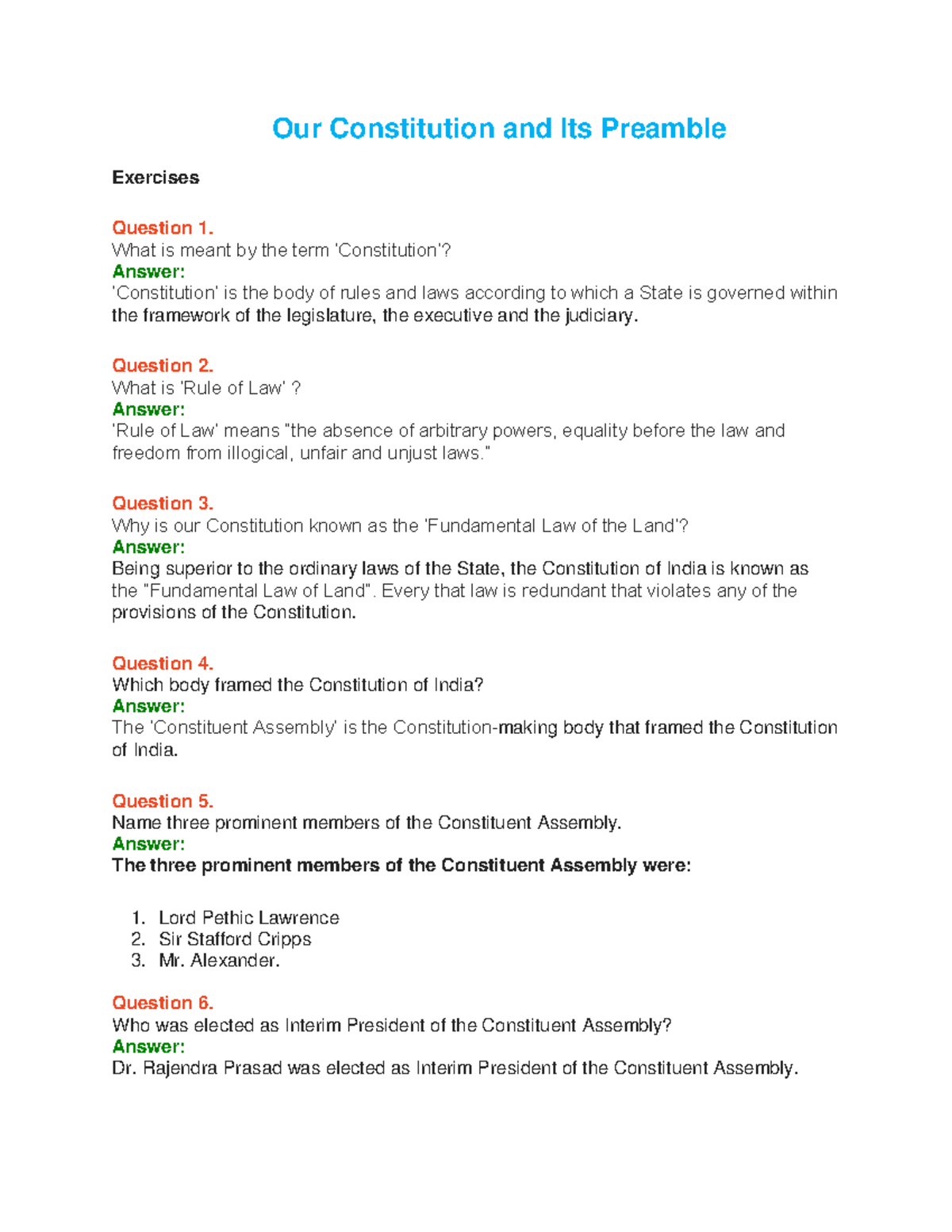 1.Our Constitution What is meant by the term ‘Constitution’? Answer