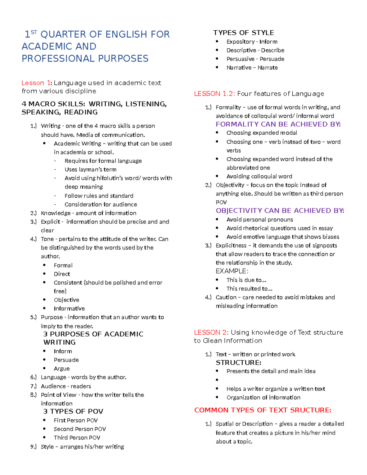 1ST Quarter OF English FOR Academic AND Professional Purposes - 1 ST ...