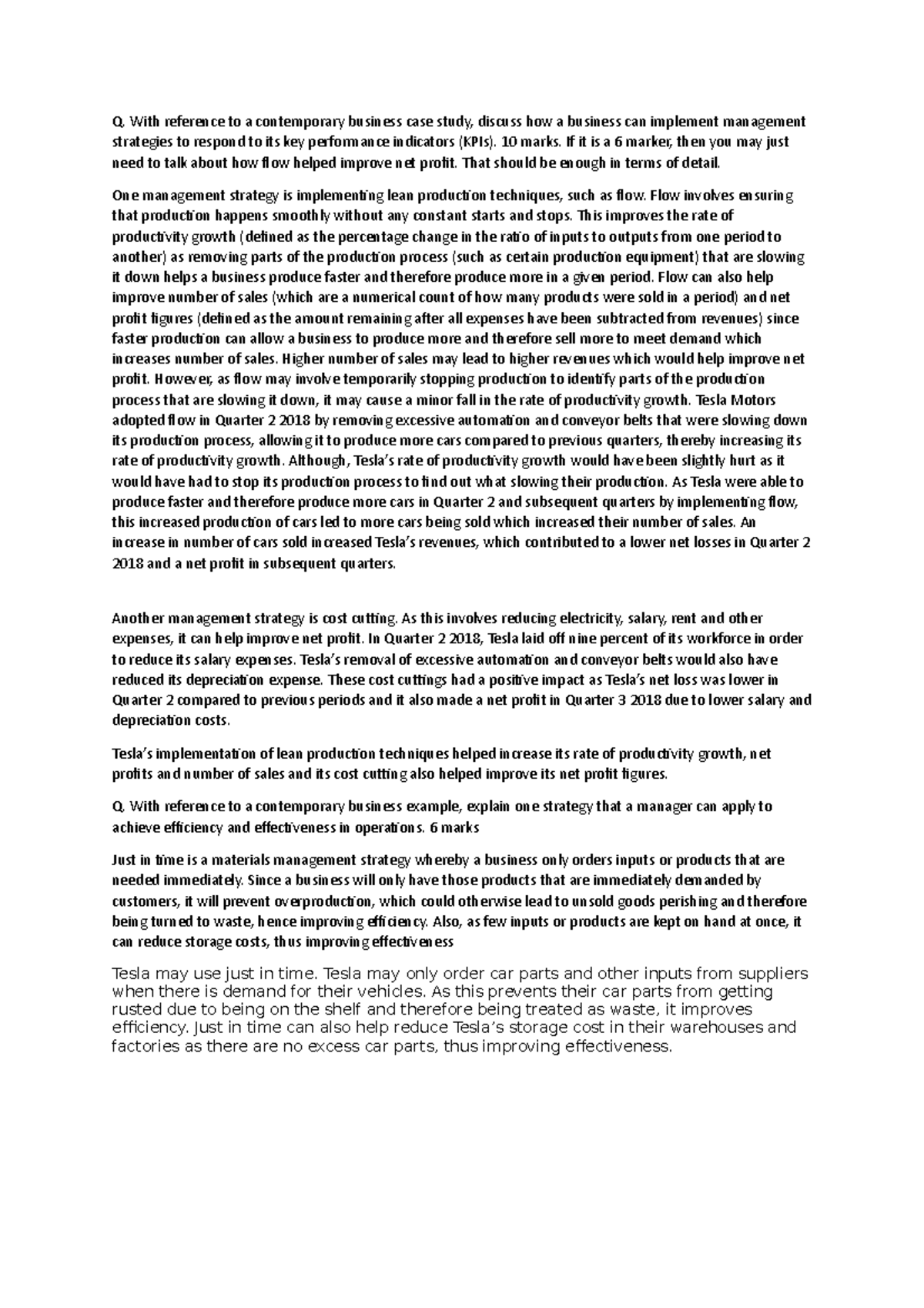 Business case studies Q. With reference to a contemporary business case study, discuss how a