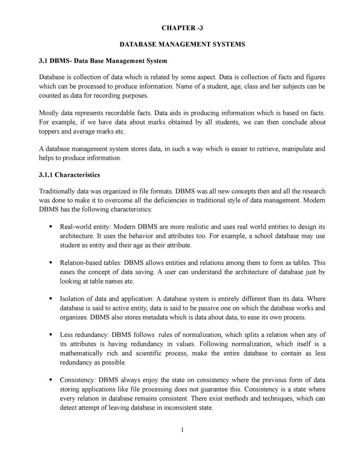 IM UNIT 3 CHAPTER DATABASE MANAGEMENT SYSTEMS 3 DBMS Data Base