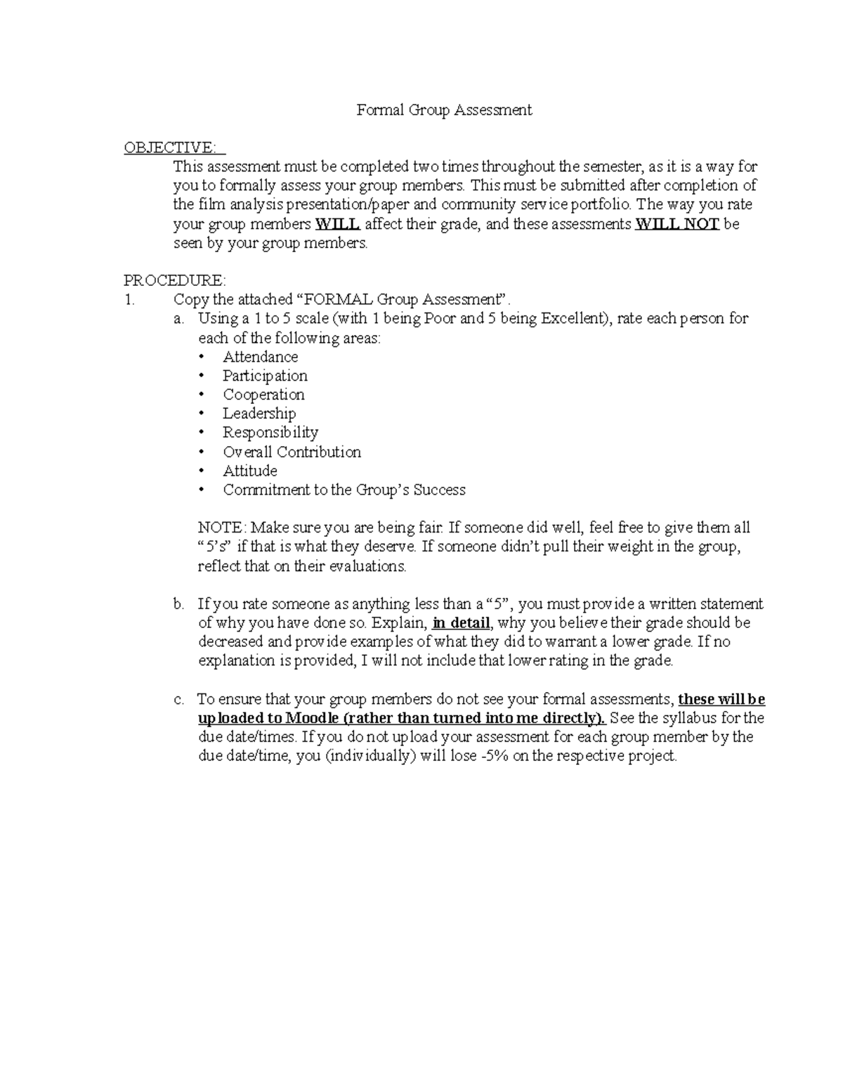 Seminar Assignments, Formal Group Assessment - Formal Group Assessment ...