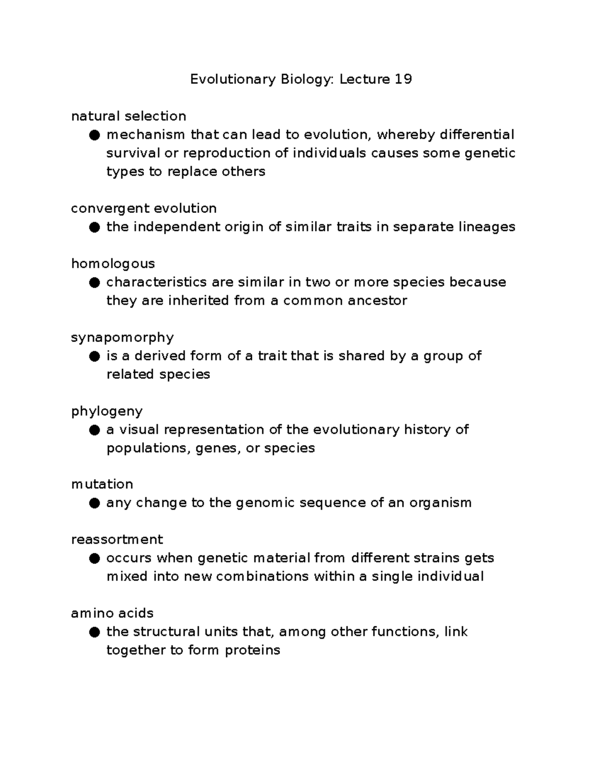 Evolutionary Biology Lecture 19 - Studocu