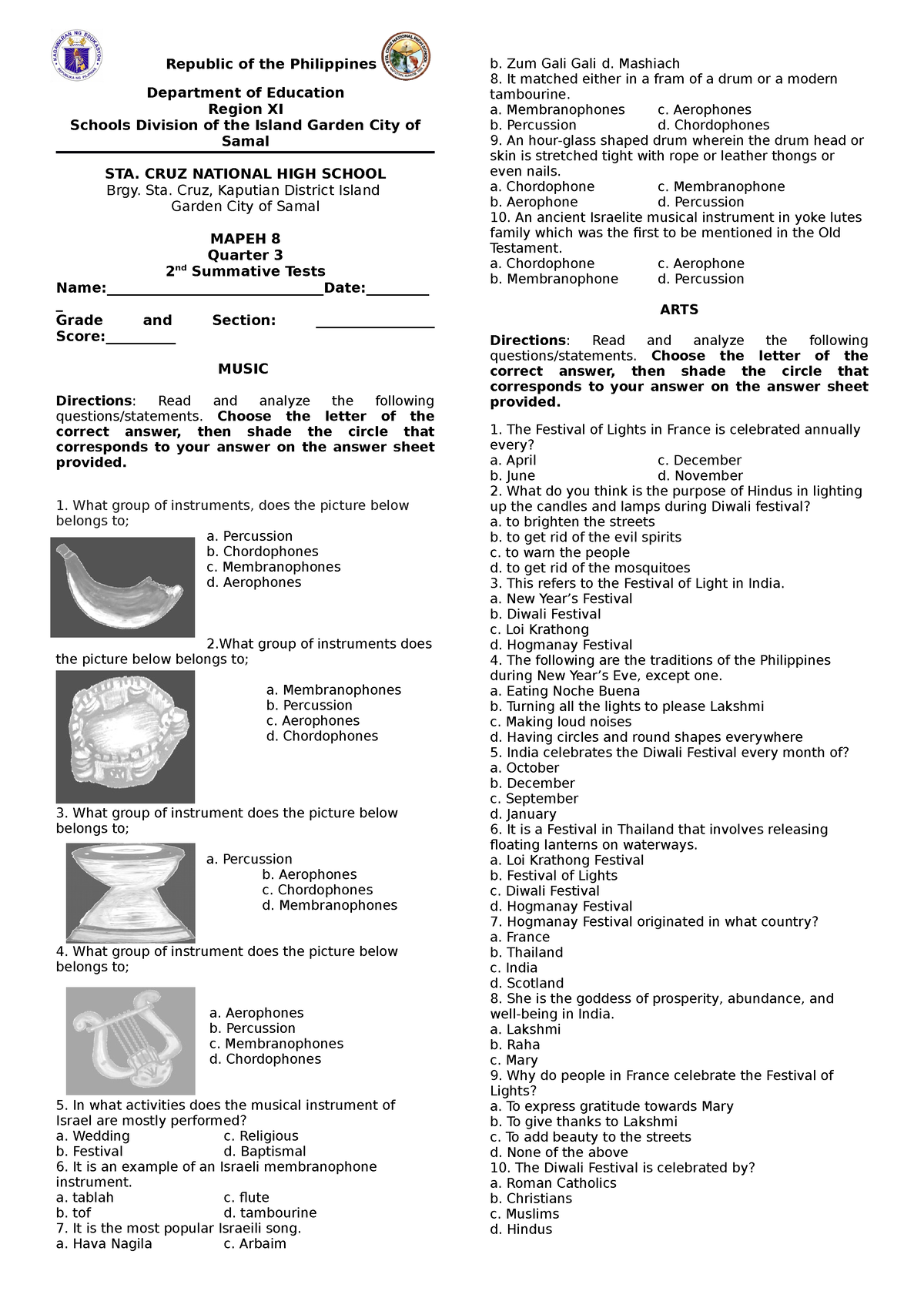 Mapeh 8-3rd Quarter 2nd Summative Test - Republic Of The Philippines ...