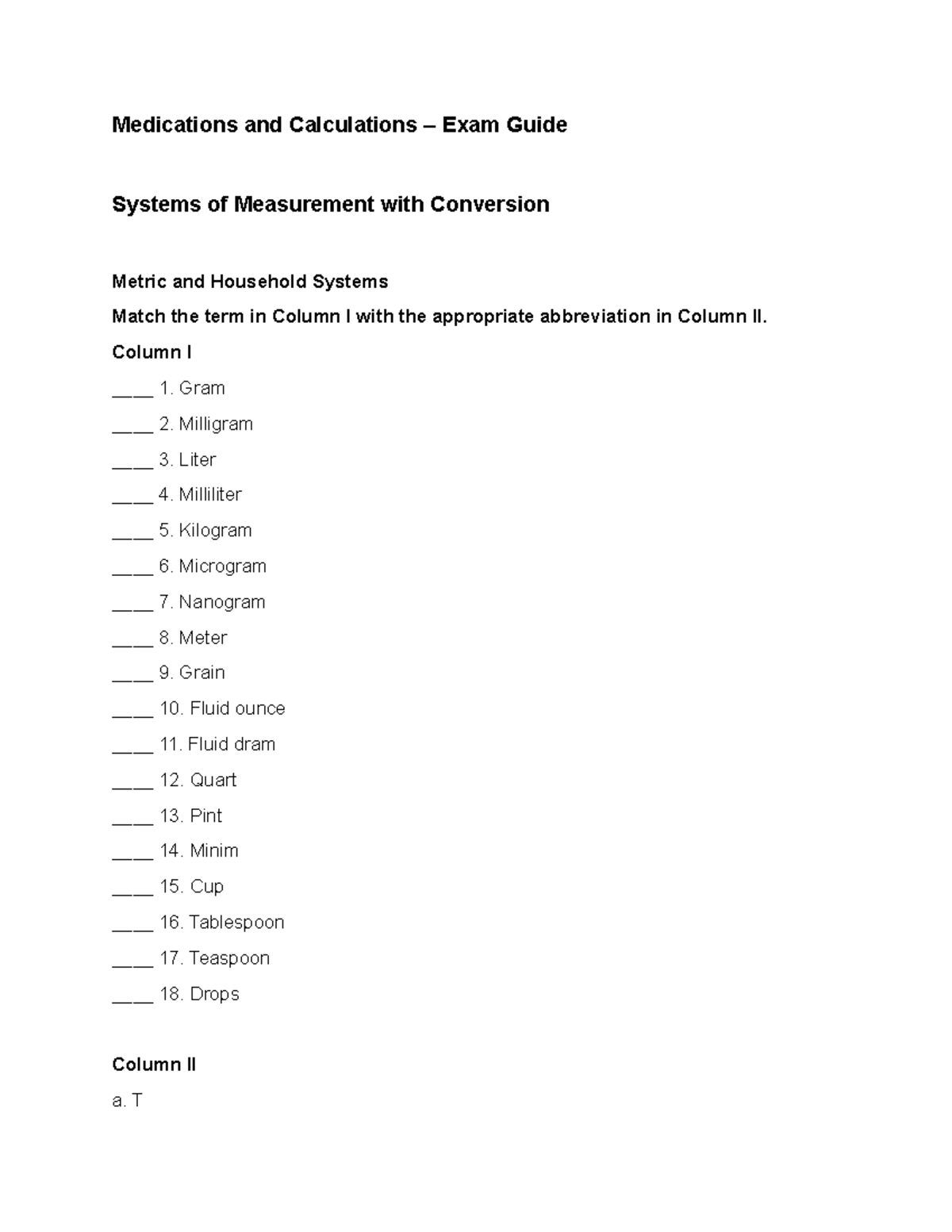 Medications and Calculations-Exam Guide - Medications and Calculations ...