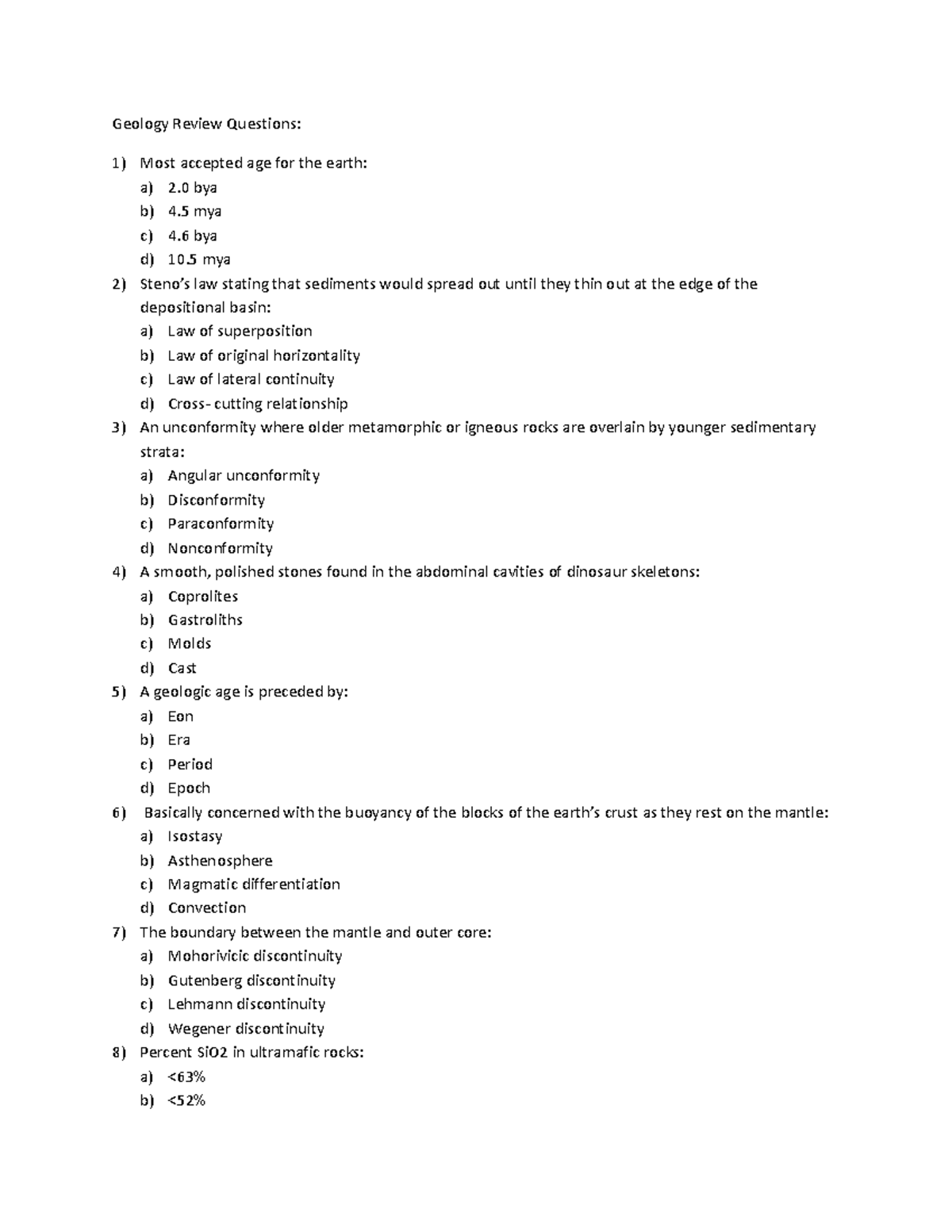 Geology Review Questions - Geology Review Questions: Most accepted age ...