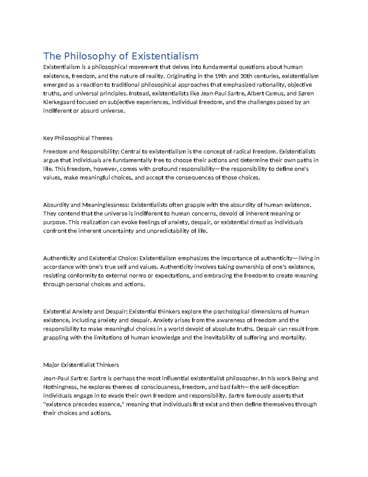 The Philosophy of Existentialism - The Philosophy of Existentialism ...