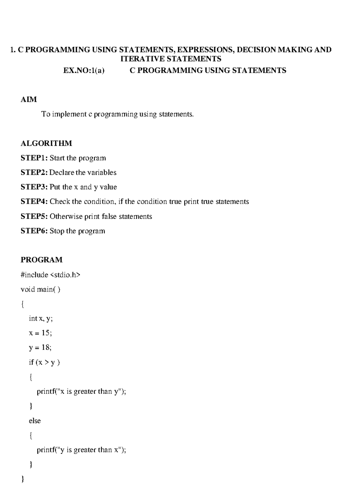 E.x.No-1- C programming using statements and expressions - 1. C ...