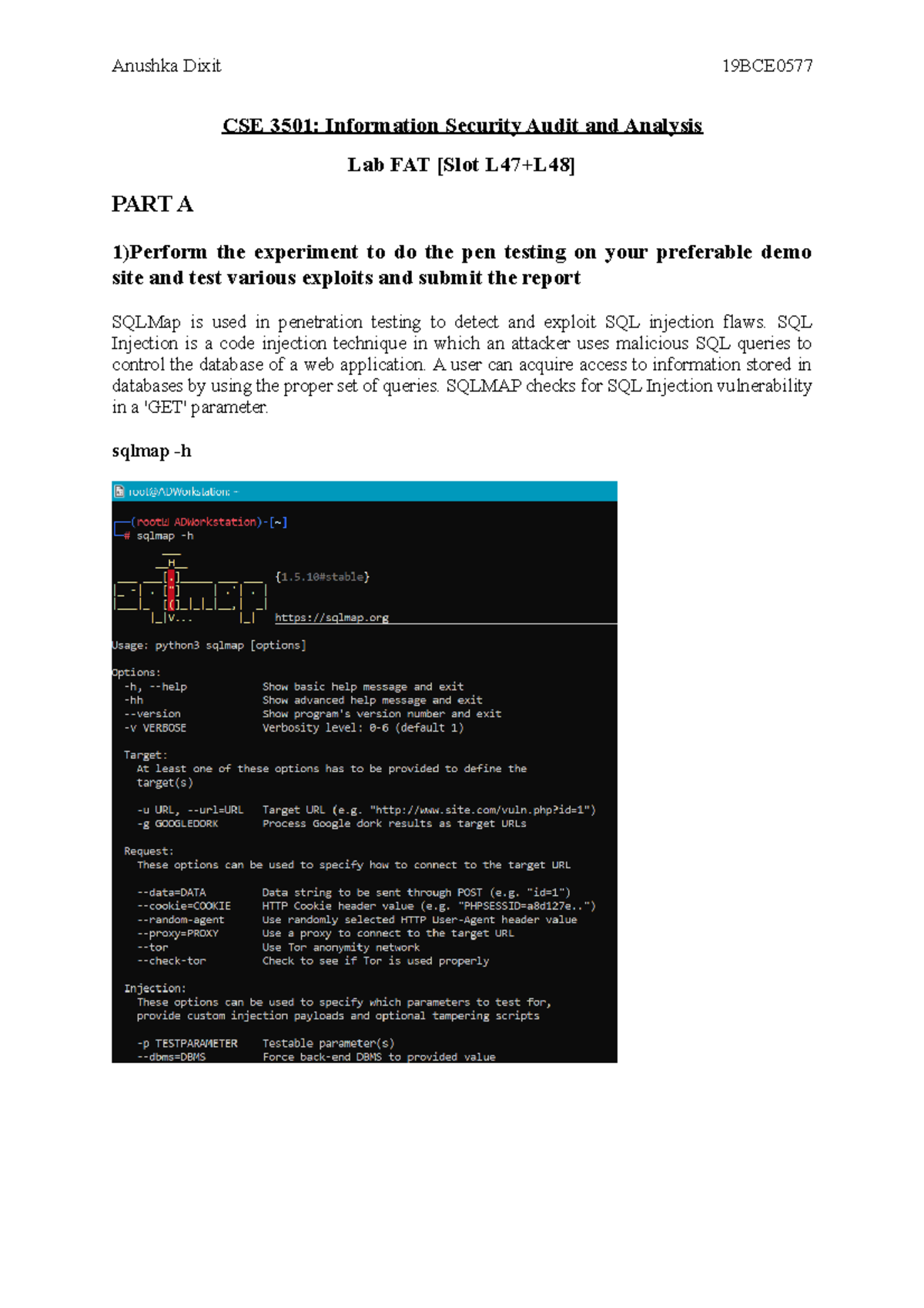 Information Security Audit and Analysis Lab Final Exam - CSE 3501 ...