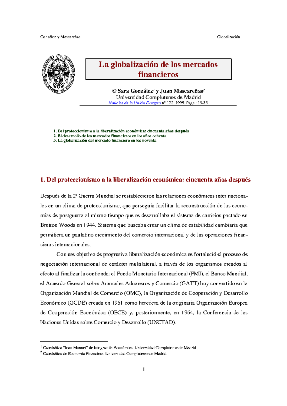 3. Globalización DE LOS Mercados Financieros - La globalización de los ...