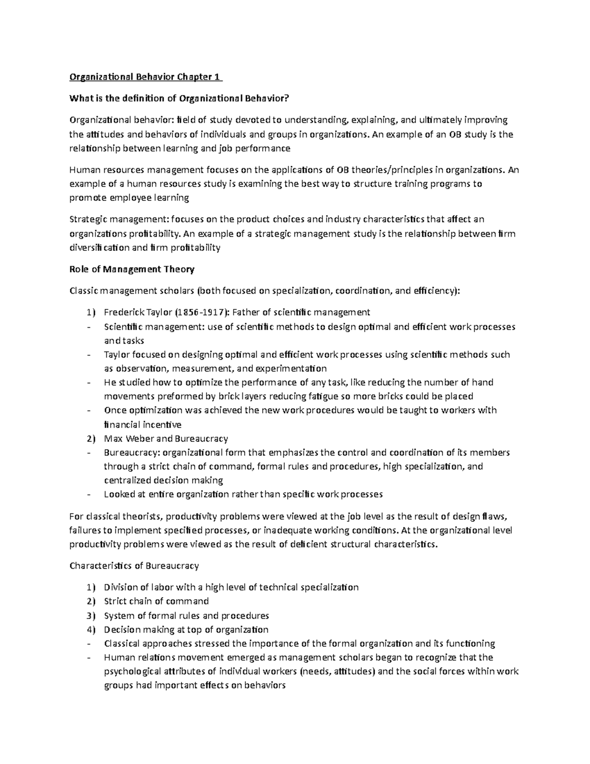 Chapter 1 - practice - Organizational Behavior Chapter 1 What is the ...