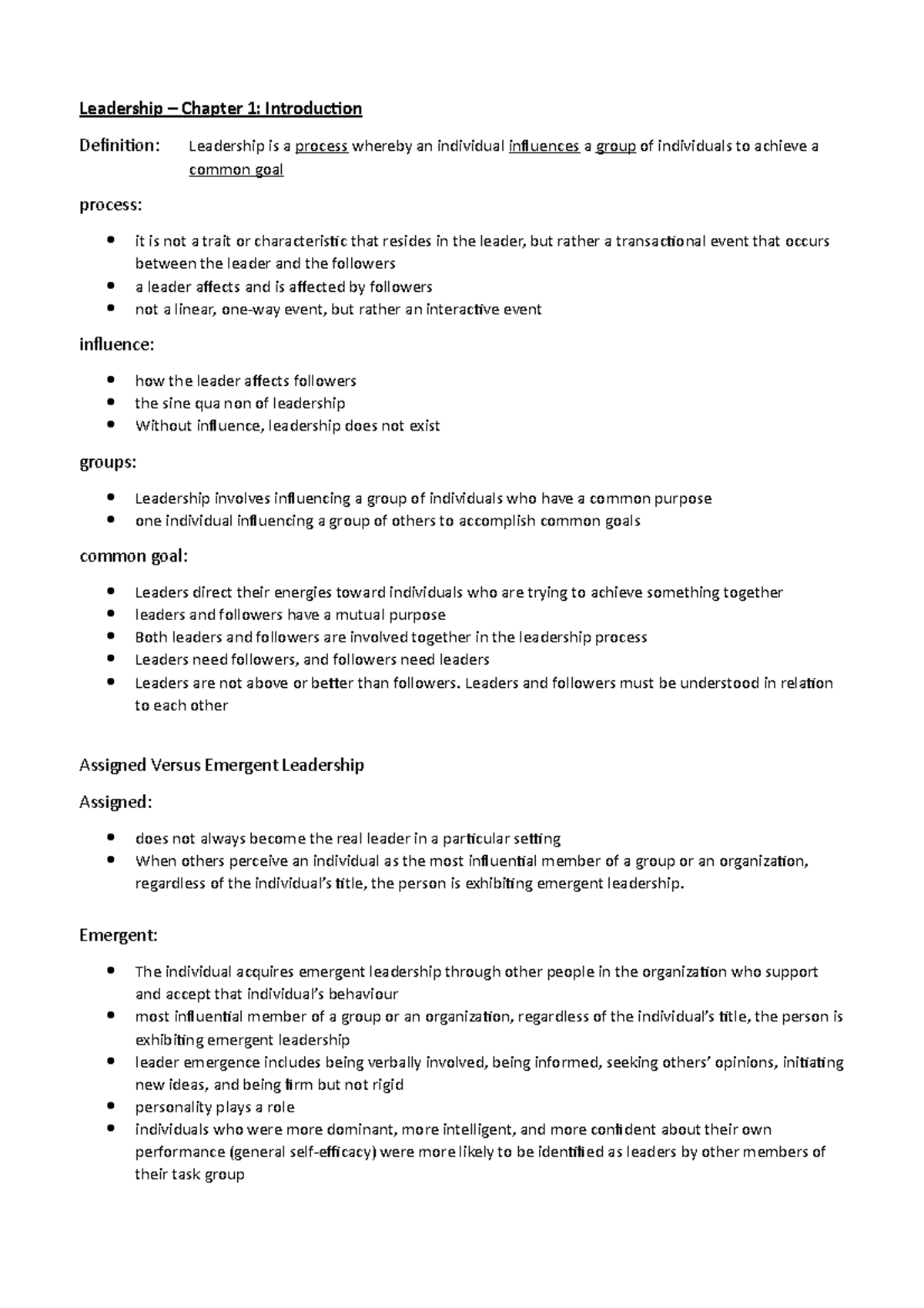 Leadership Zusammenfassung - Leadership Chapter 1: Introduction ...