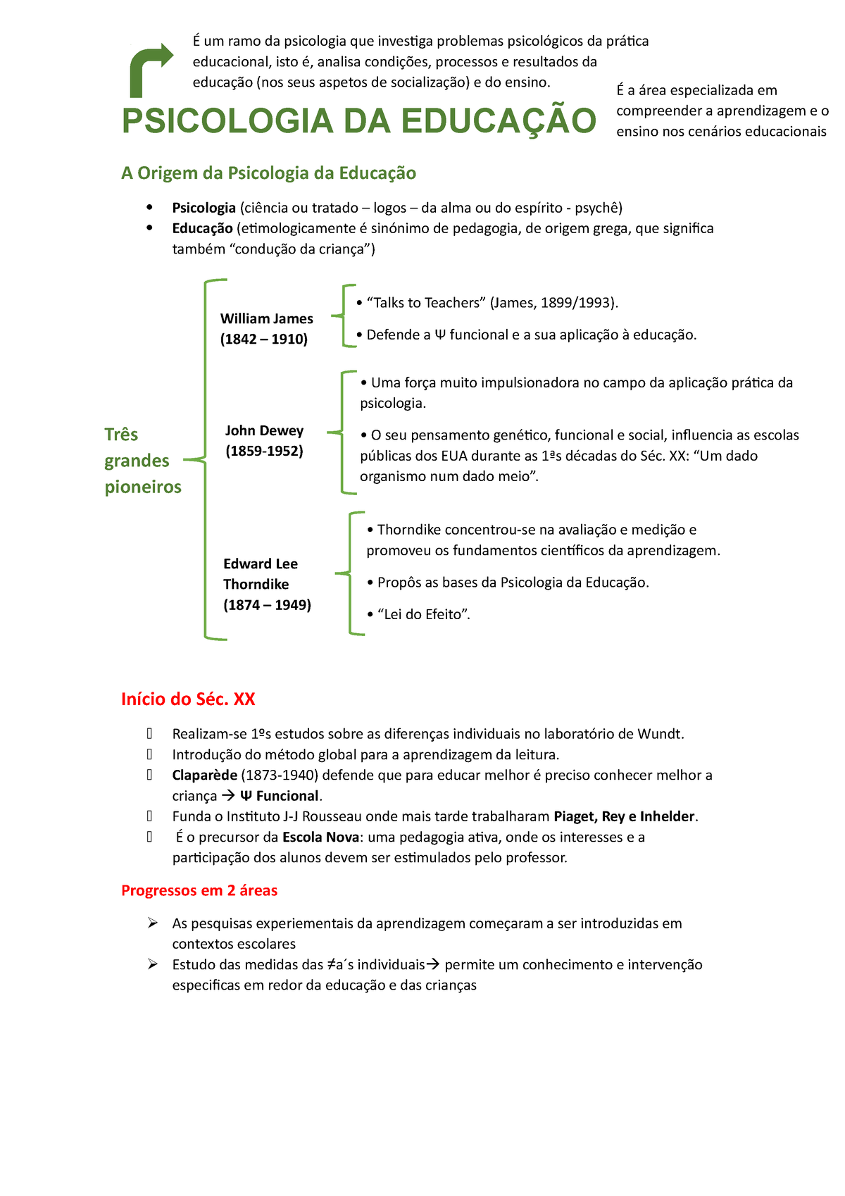 Educaçao Resumo Freq. 1 - PSICOLOGIA DA EDUCAÇÃO A Origem Da Psicologia ...