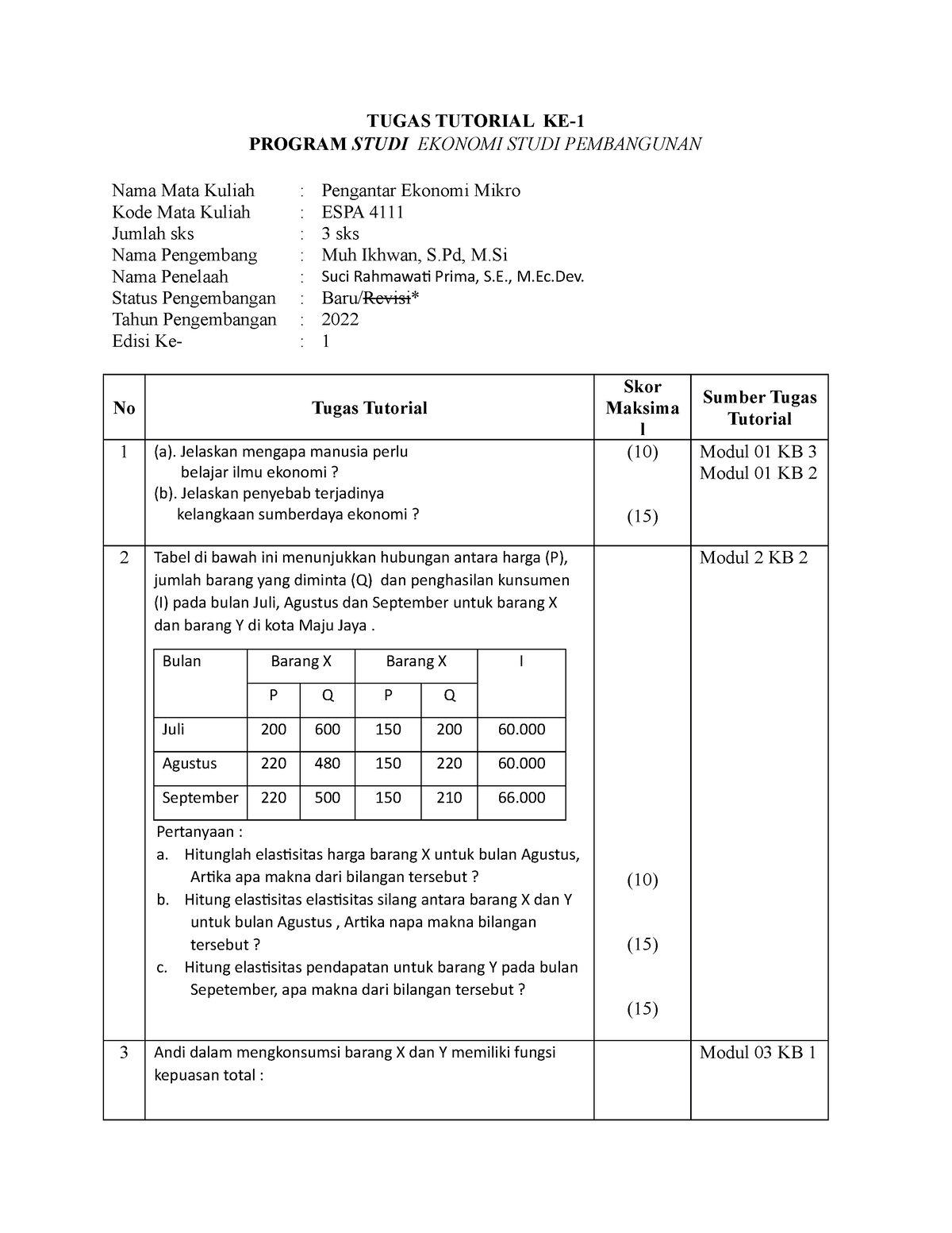 Tugas Tutorial 1 - Soal - TUGAS TUTORIAL KE- PROGRAM STUDI EKONOMI ...