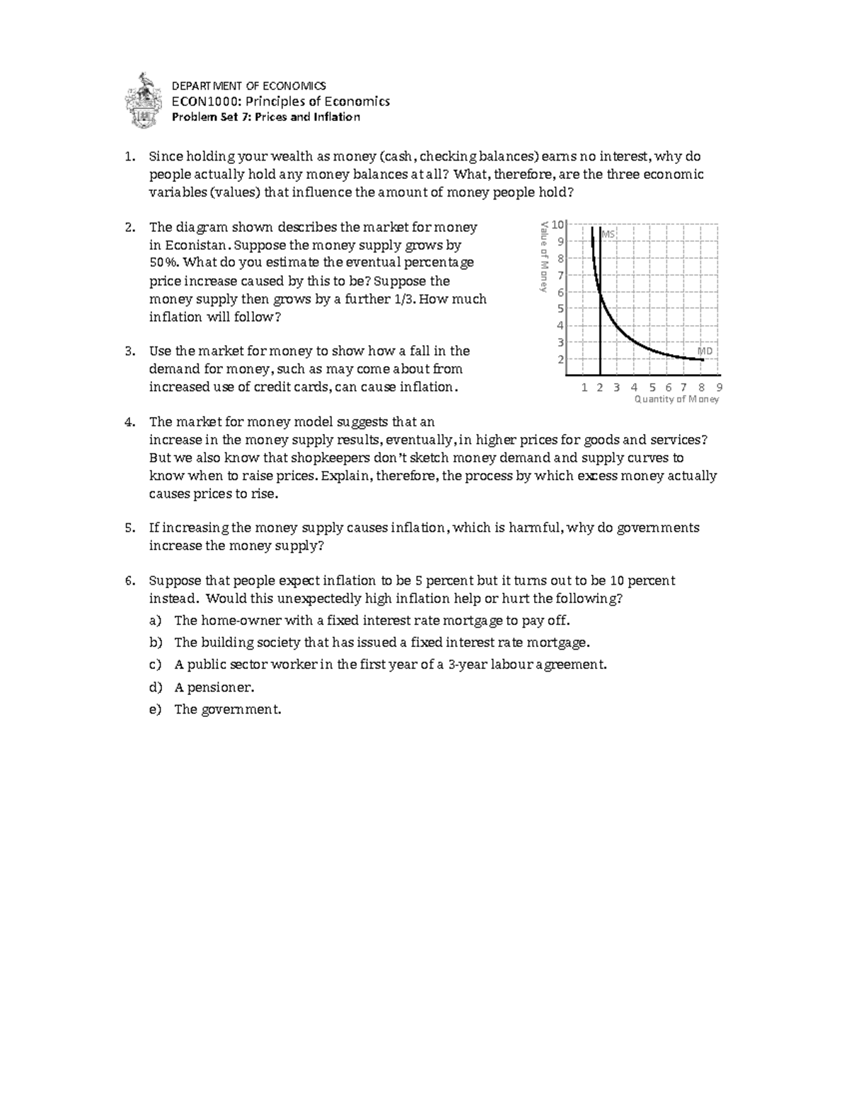 PS 7 - Prices - problem set - 1. Since holding your wealth as money ...