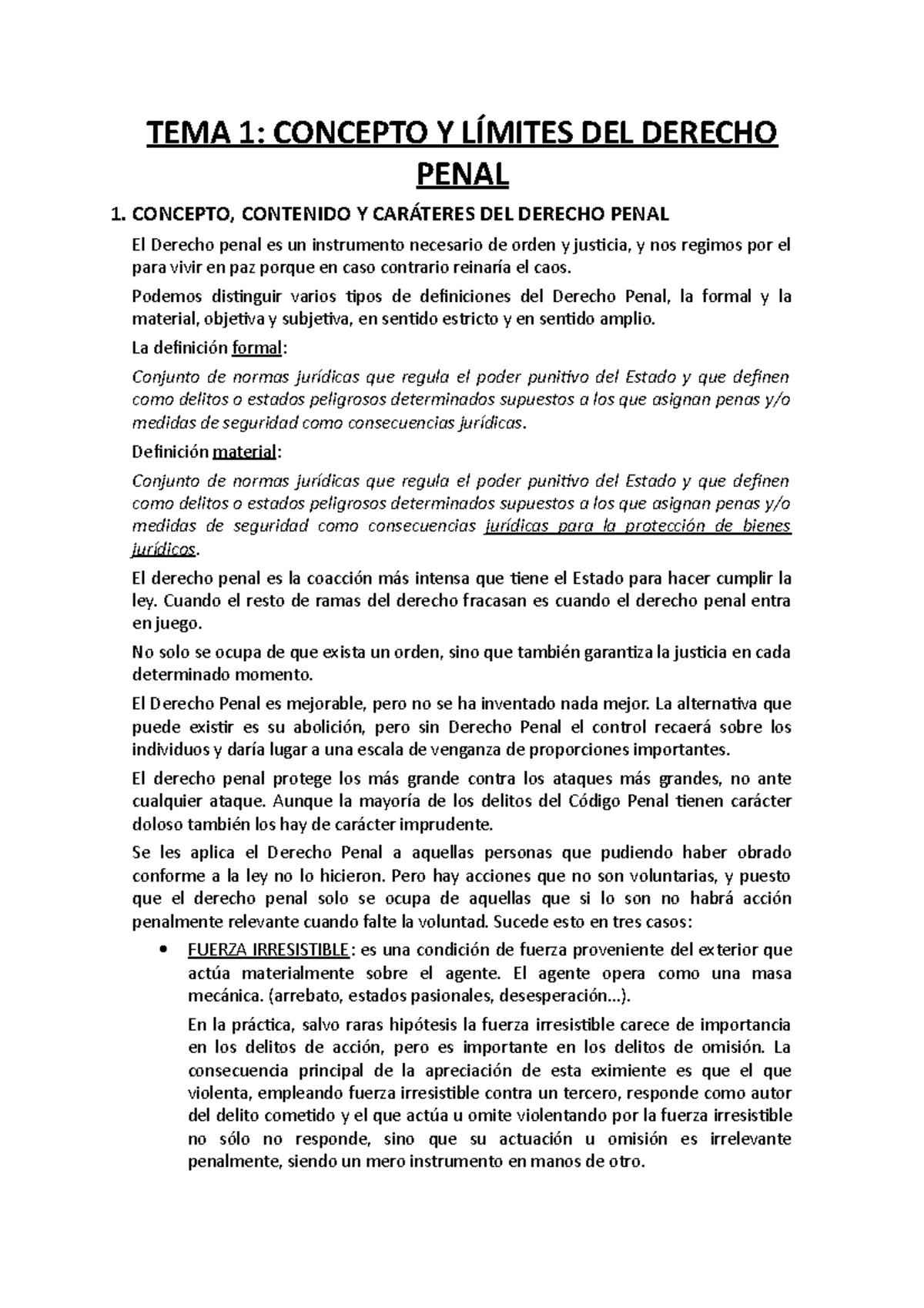 TEMA 1 Derecho penal I - TEMA 1: CONCEPTO Y LÍMITES DEL DERECHO PENAL 1 ...