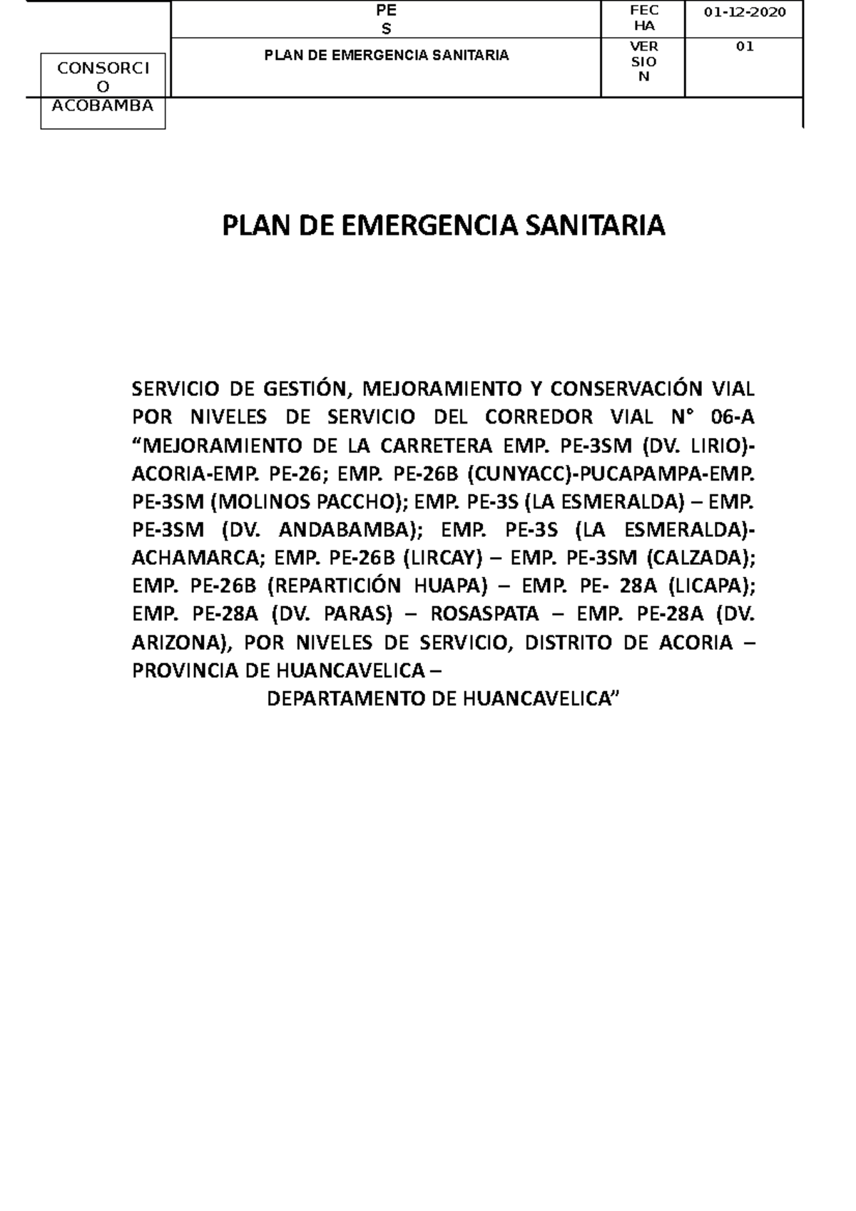 PLAN DE Vigilancia Covid-19 V01 (PES) - PLAN DE EMERGENCIA SANITARIA ...