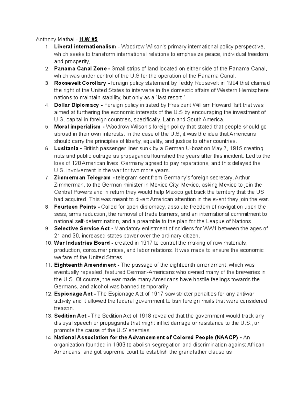 Copy of HW 5 apush Anthony Mathai H 1. Liberal