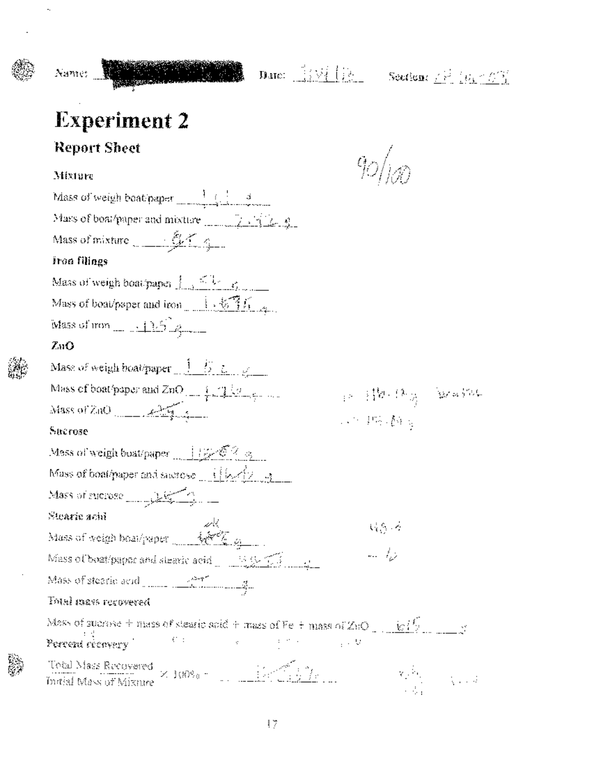 Experiment 2 Components of a Mixture CH 101 Studocu