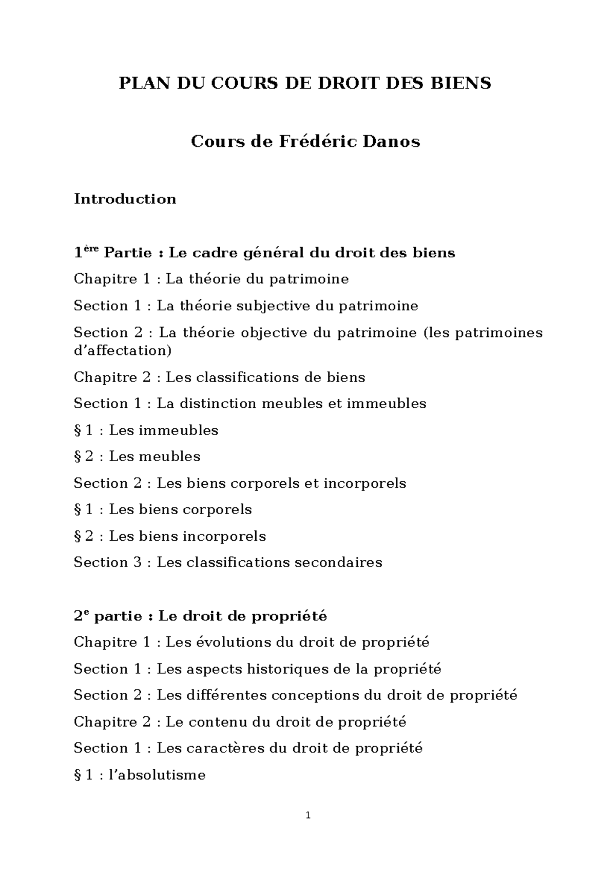 Plan du cours de droit des biens - PLAN DU COURS DE DROIT DES BIENS ...