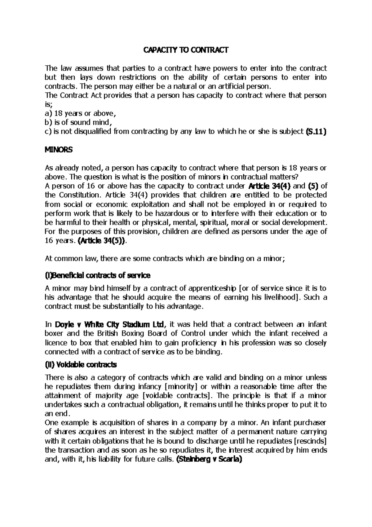 Capacity TO Contract - I am a student of LLB at the said University ...