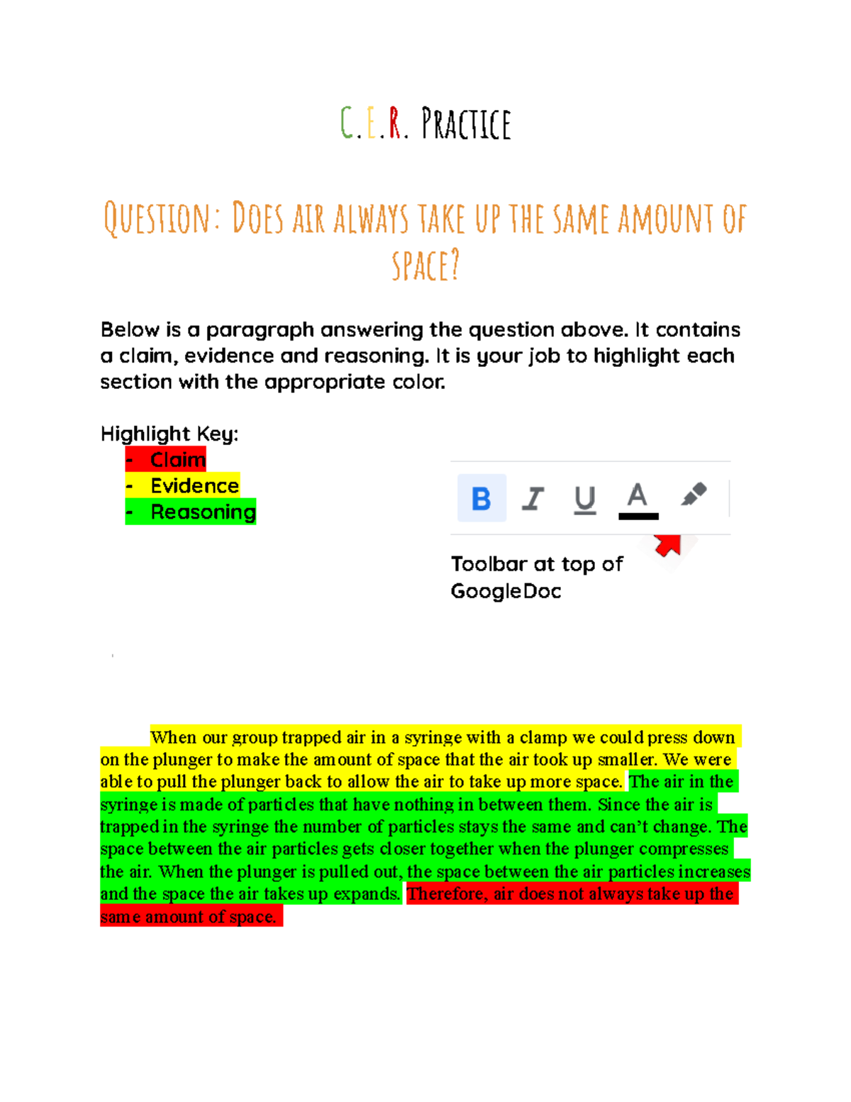2C CER Practice - fvkmfldkf - C.E. Practice Question: Does air always ...