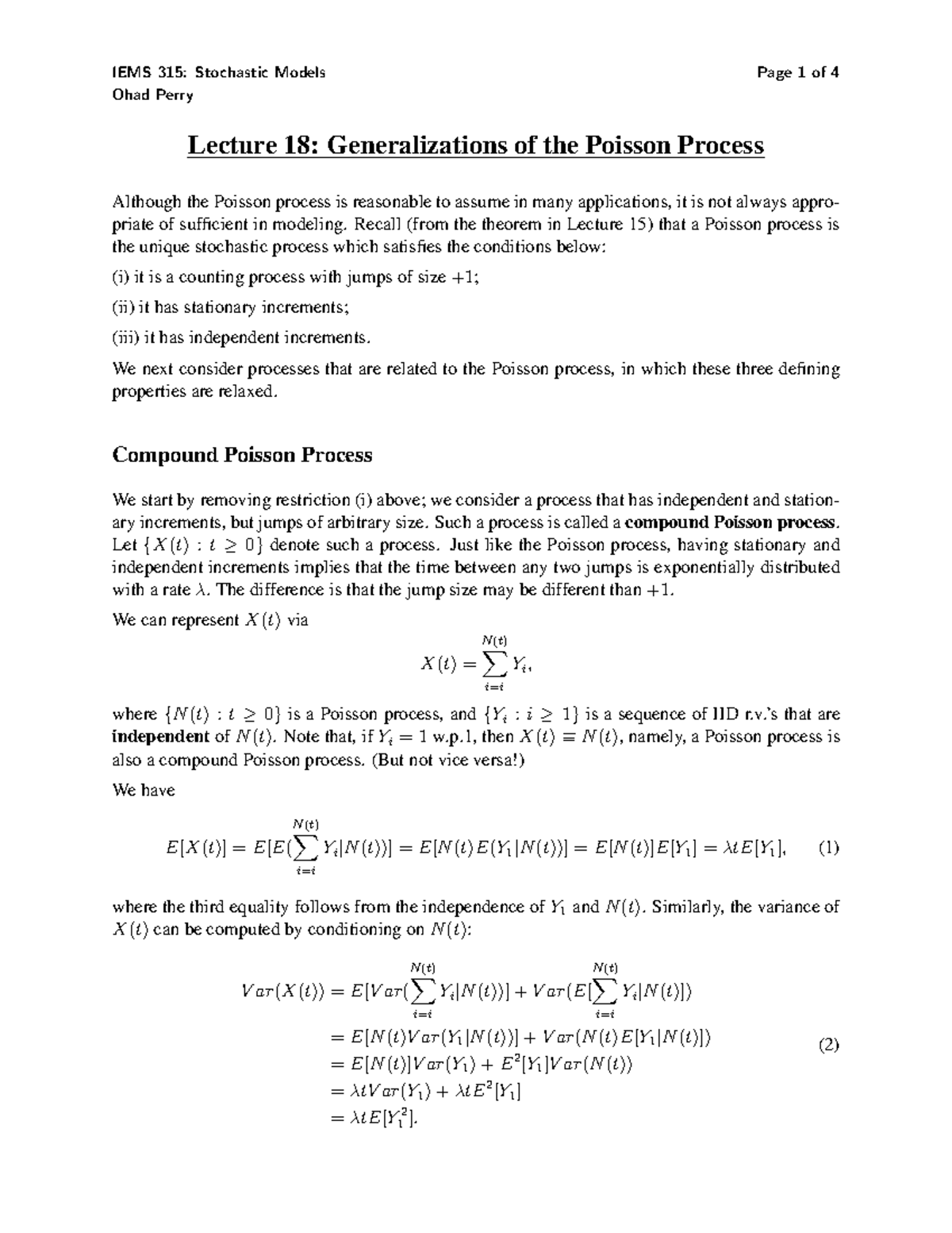 Lecture 18 - Generalizations of the poisson process - IEMS 315 ...