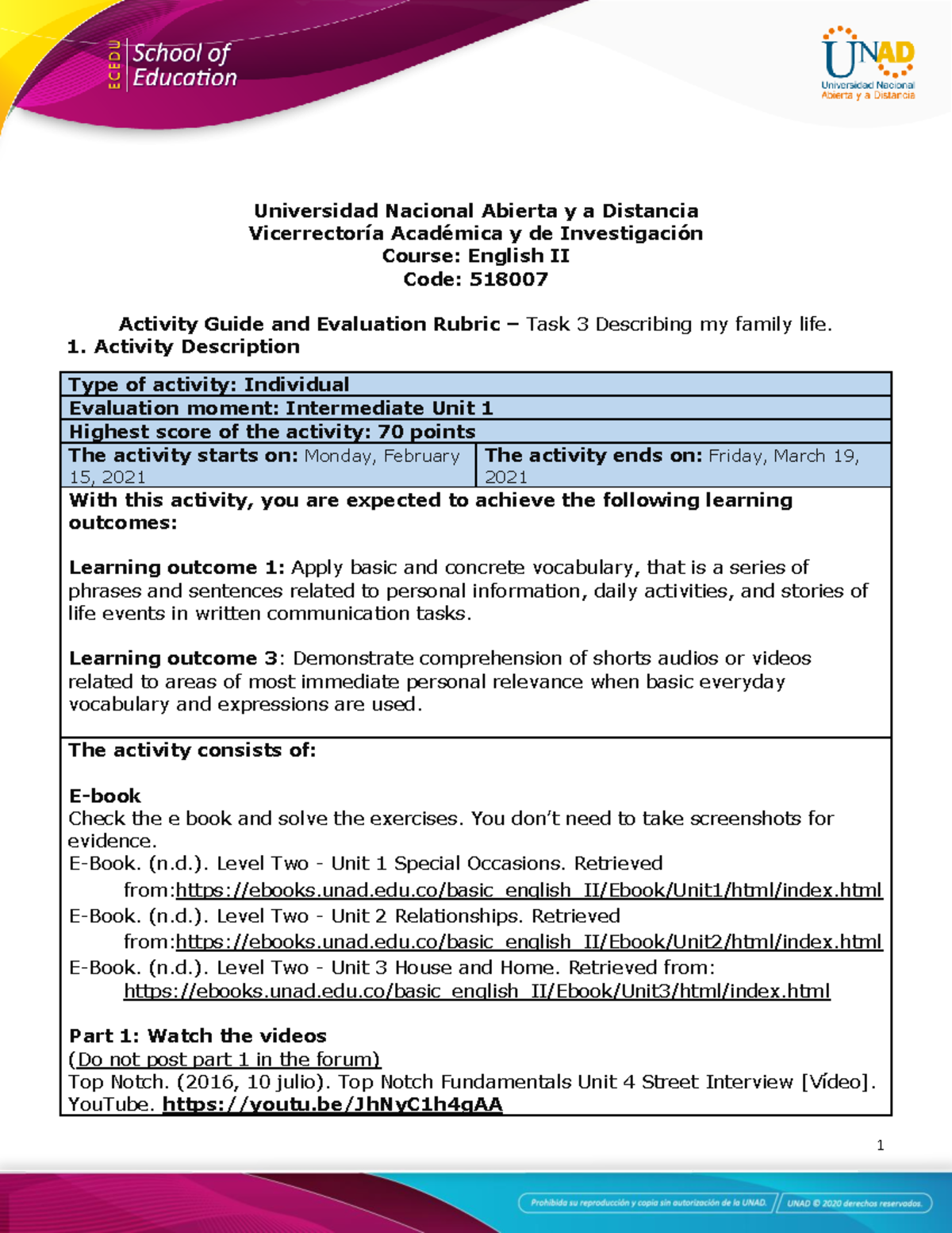 Activity Guide and Evaluation Rubric - Unit 1- Task 3 - Describing my ...