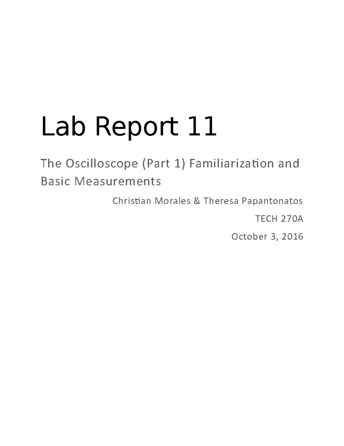 Lab Report 11 The Oscilloscope Part 1 Fa Equipment List Oscilloscope