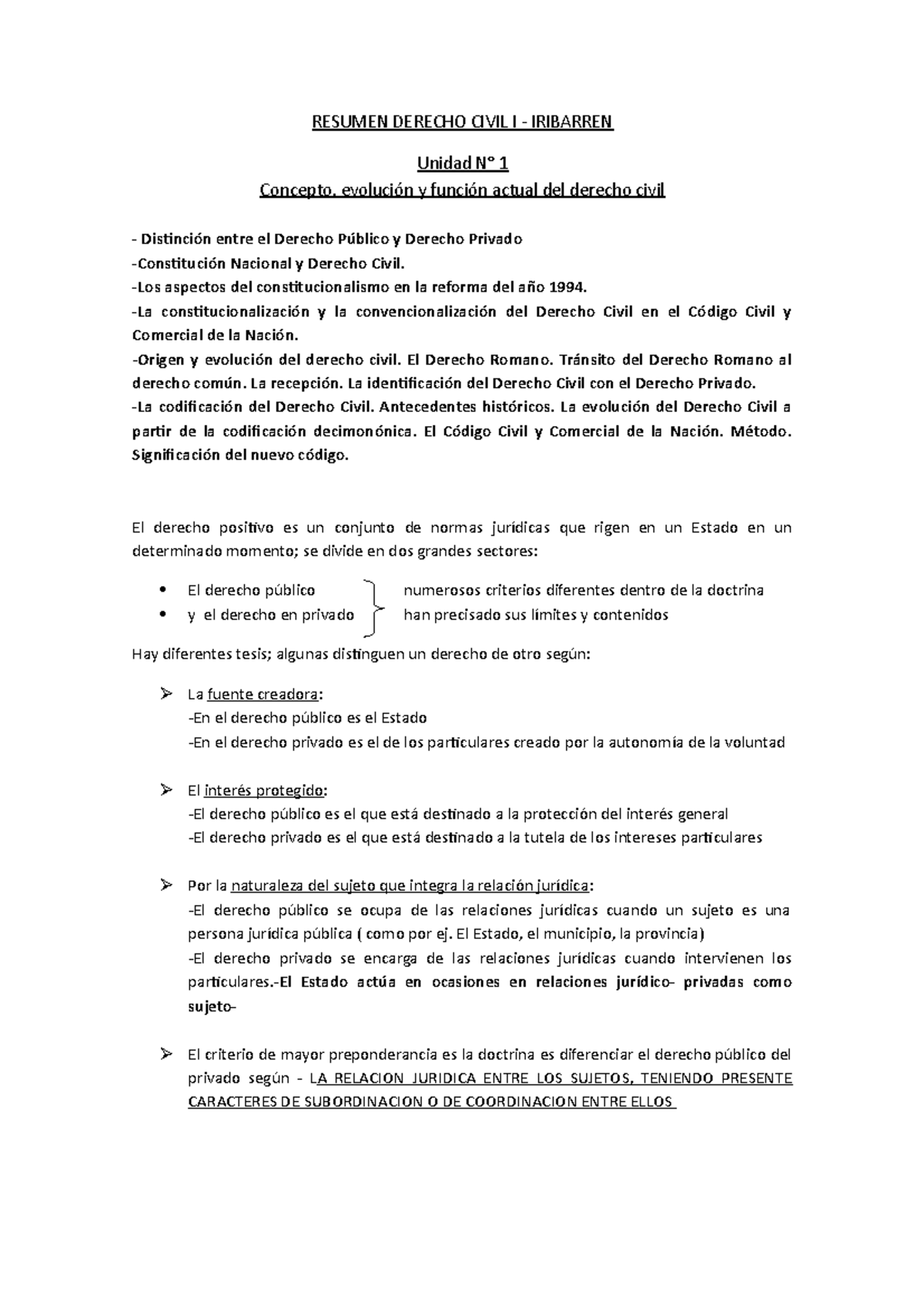 Unidad 1 Final Civil I - RESUMEN DERECHO CIVIL I - IRIBARREN Unidad N ...