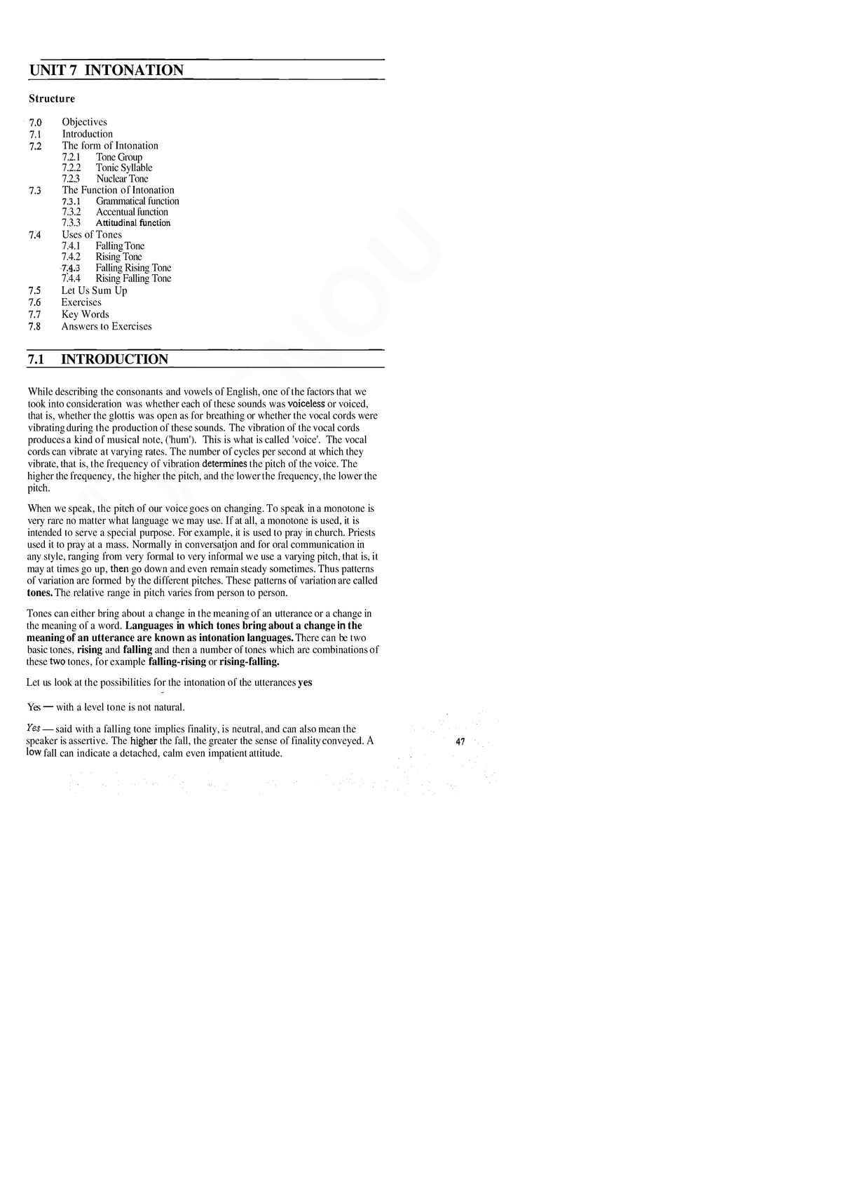 Intonation - pabitrakumar - UNIT 7 INTONATION Structure Objectives 