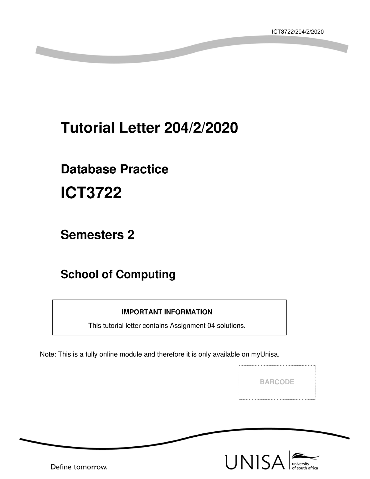 Assignment 04 Sol - Ict3722 - Tutorial Letter 204/2/ Database Practice ...